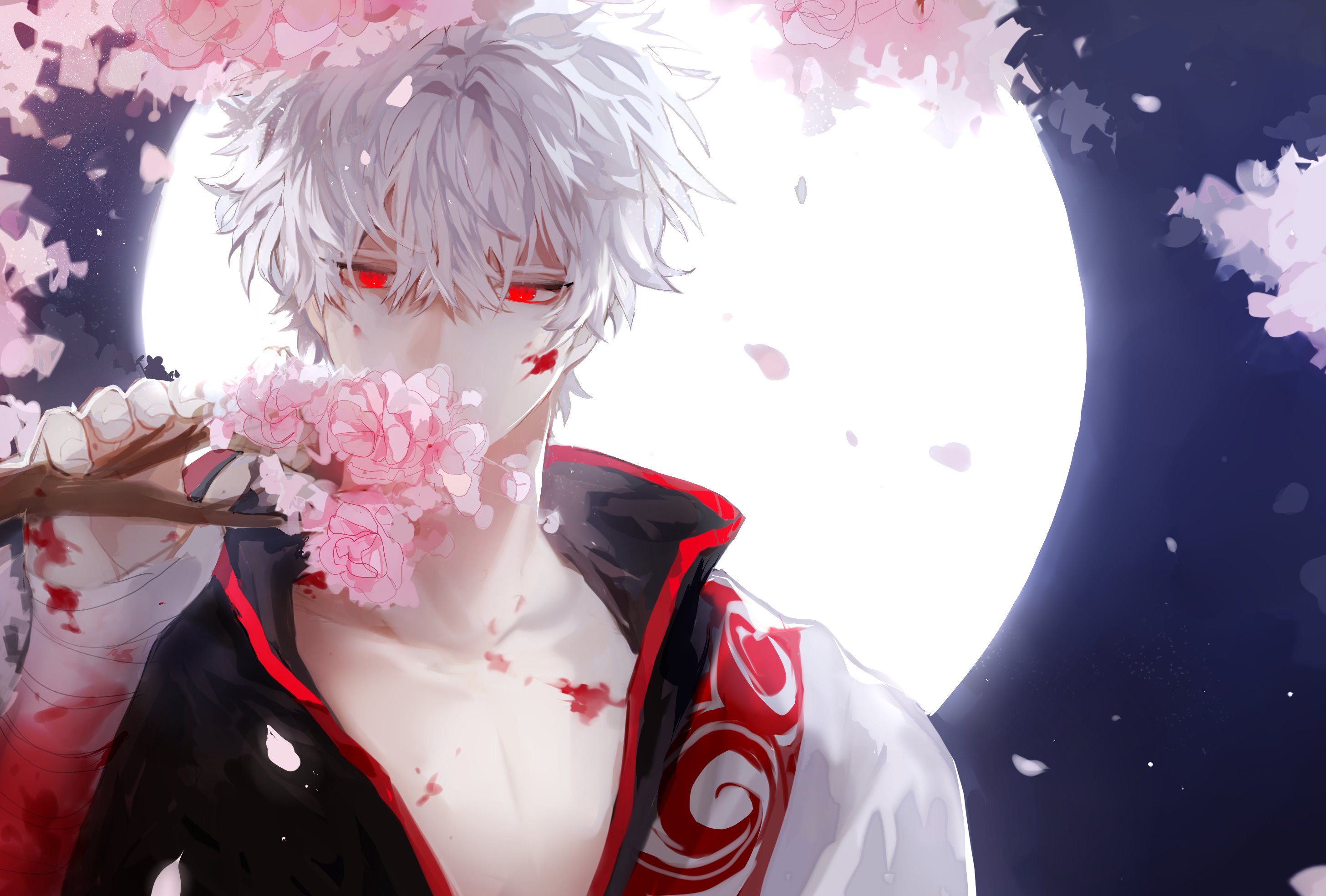 Gintoki Sakata with cherry blossoms HD Wallpaper