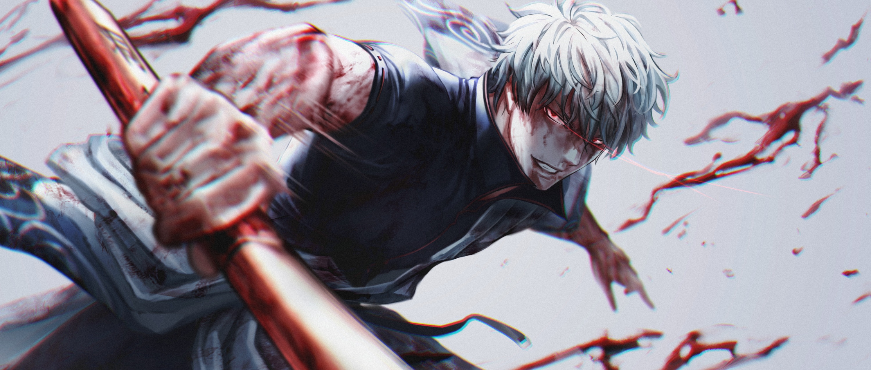 Intense Battle Pose with Gintoki Sakata HD Wallpaper
