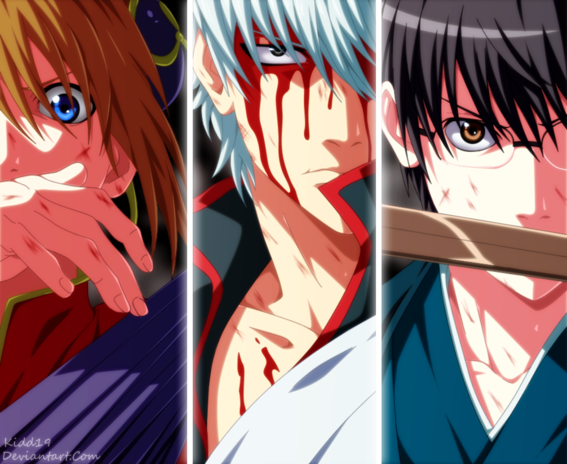 Three injured anime characters, Gintoki Sakata HD Wallpaper