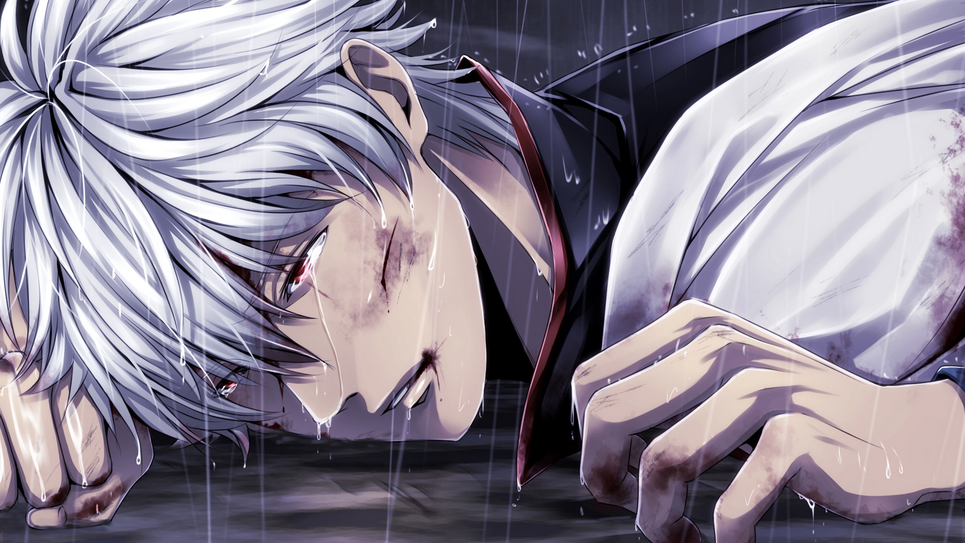 Gintoki Sakata lying in the rain HD Wallpaper
