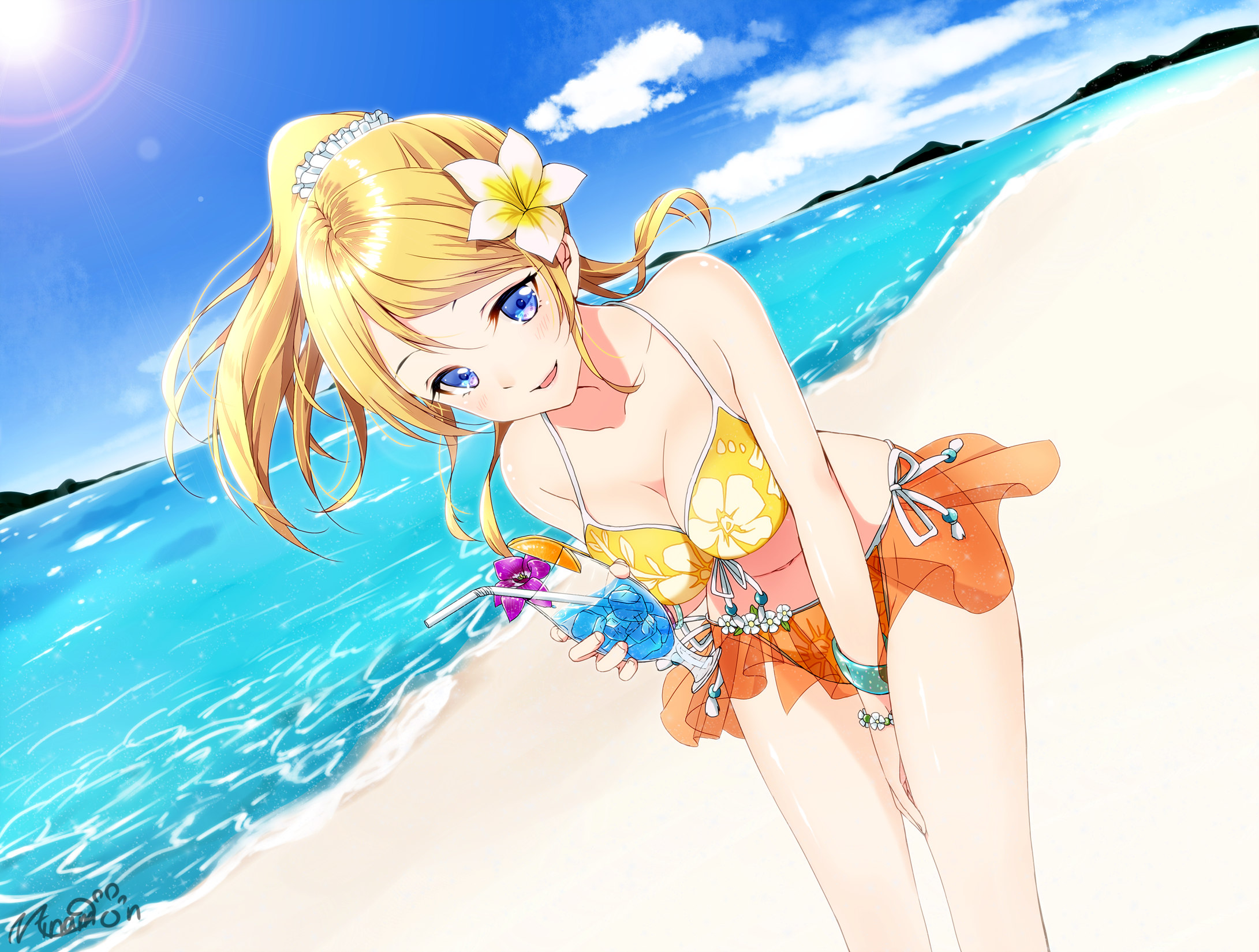 Eri Ayase in a bikini on a beach HD Wallpaper