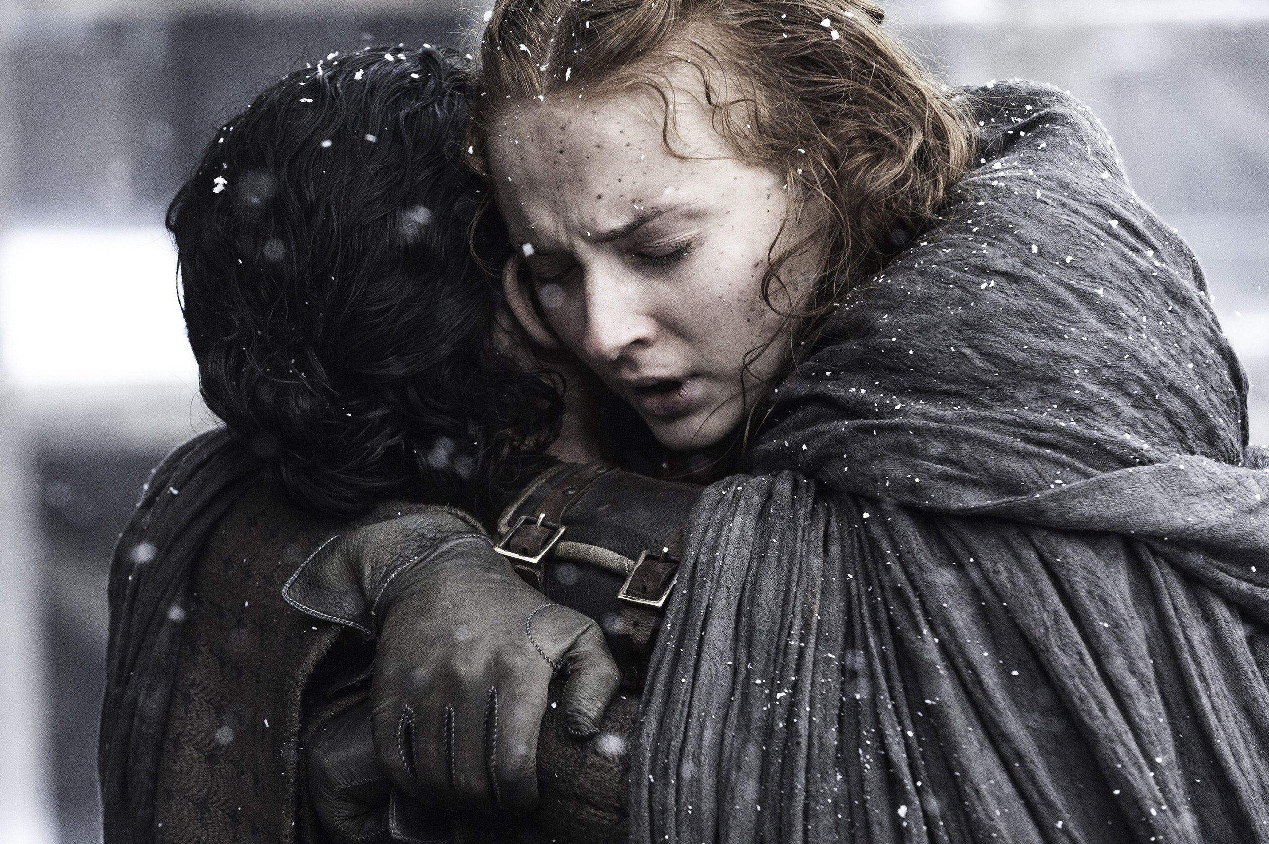 Sansa Stark and Jon Snow in the snow HD Wallpaper