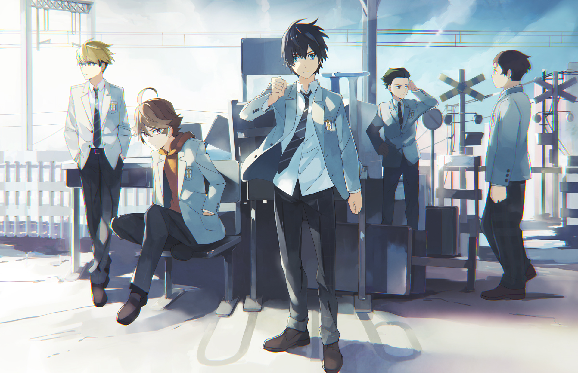 Group of boys in school uniforms at a train station HD Wallpaper