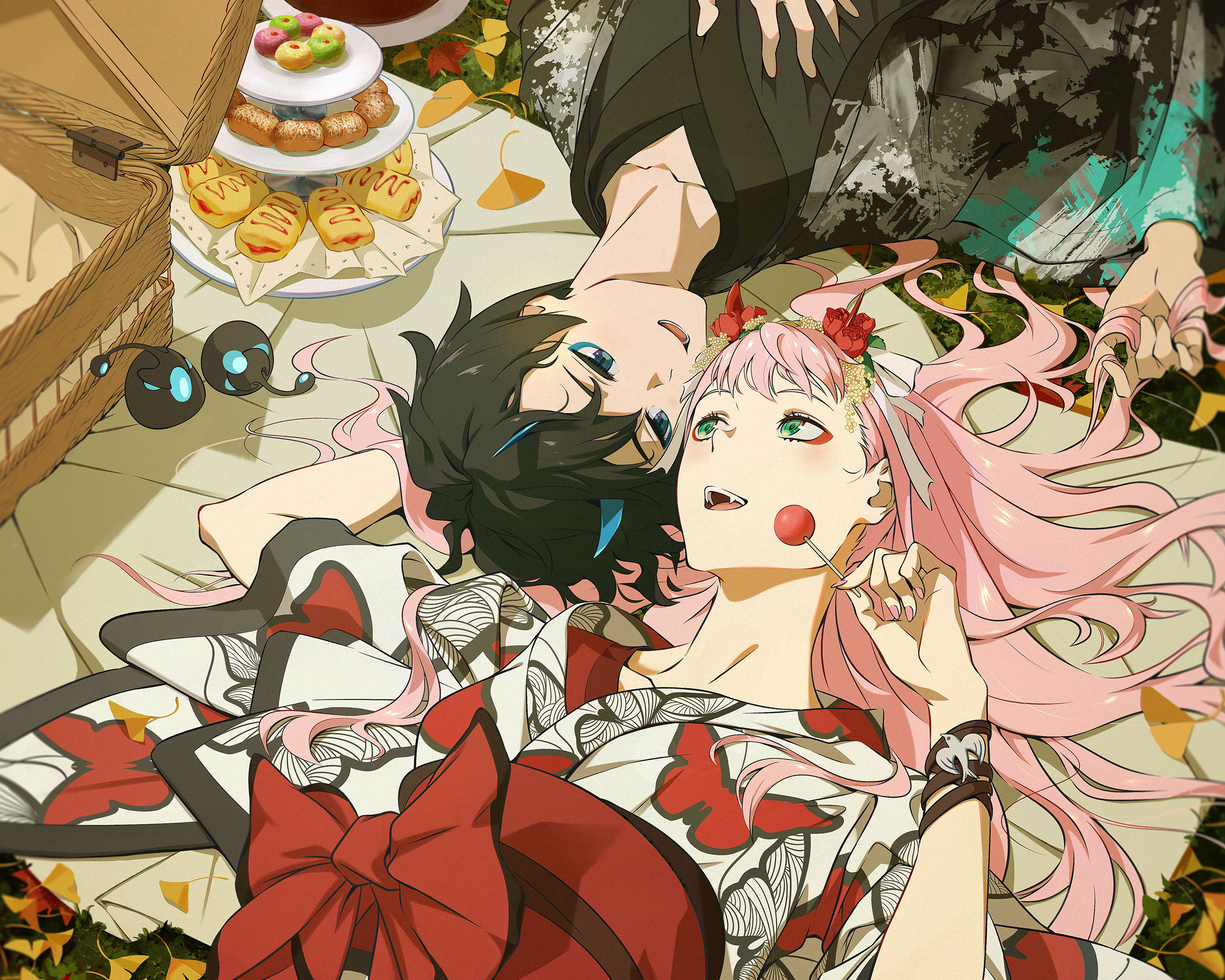 Hiro and Zero Two from Darling in the FranXX having a picnic HD Wallpaper
