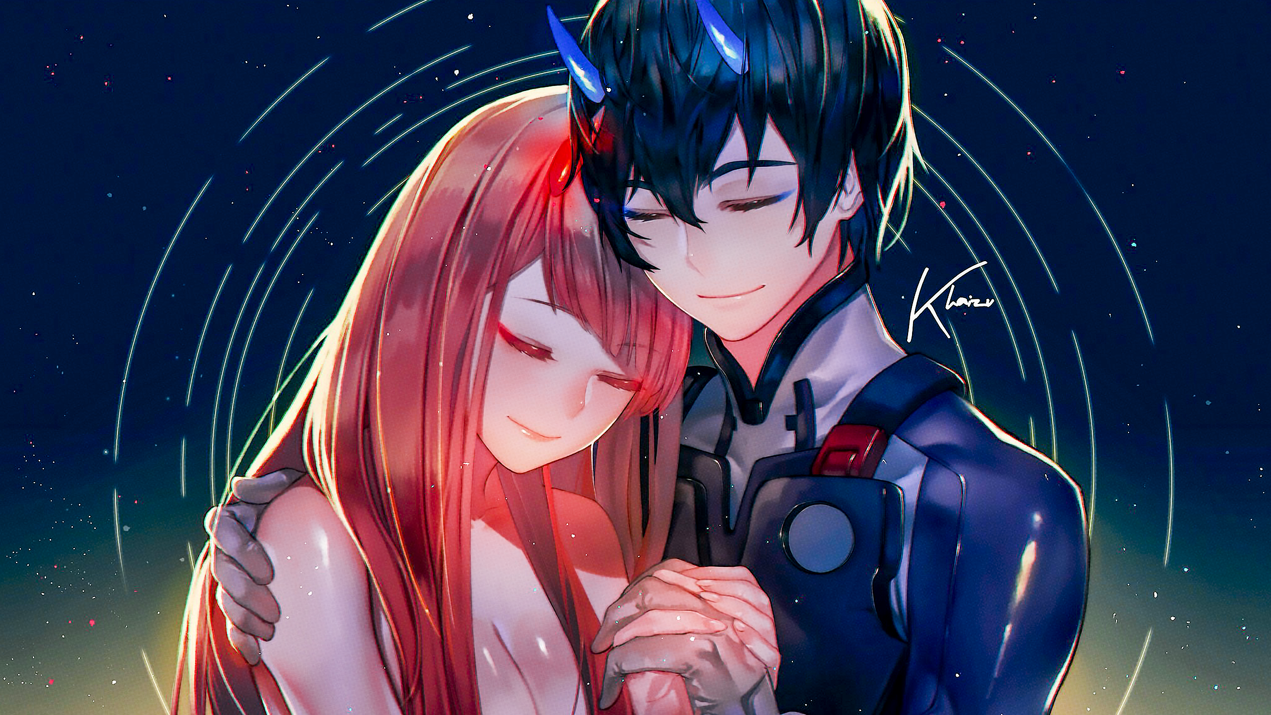 Zero Two and Hiro from Darling in the FranXX HD Wallpaper