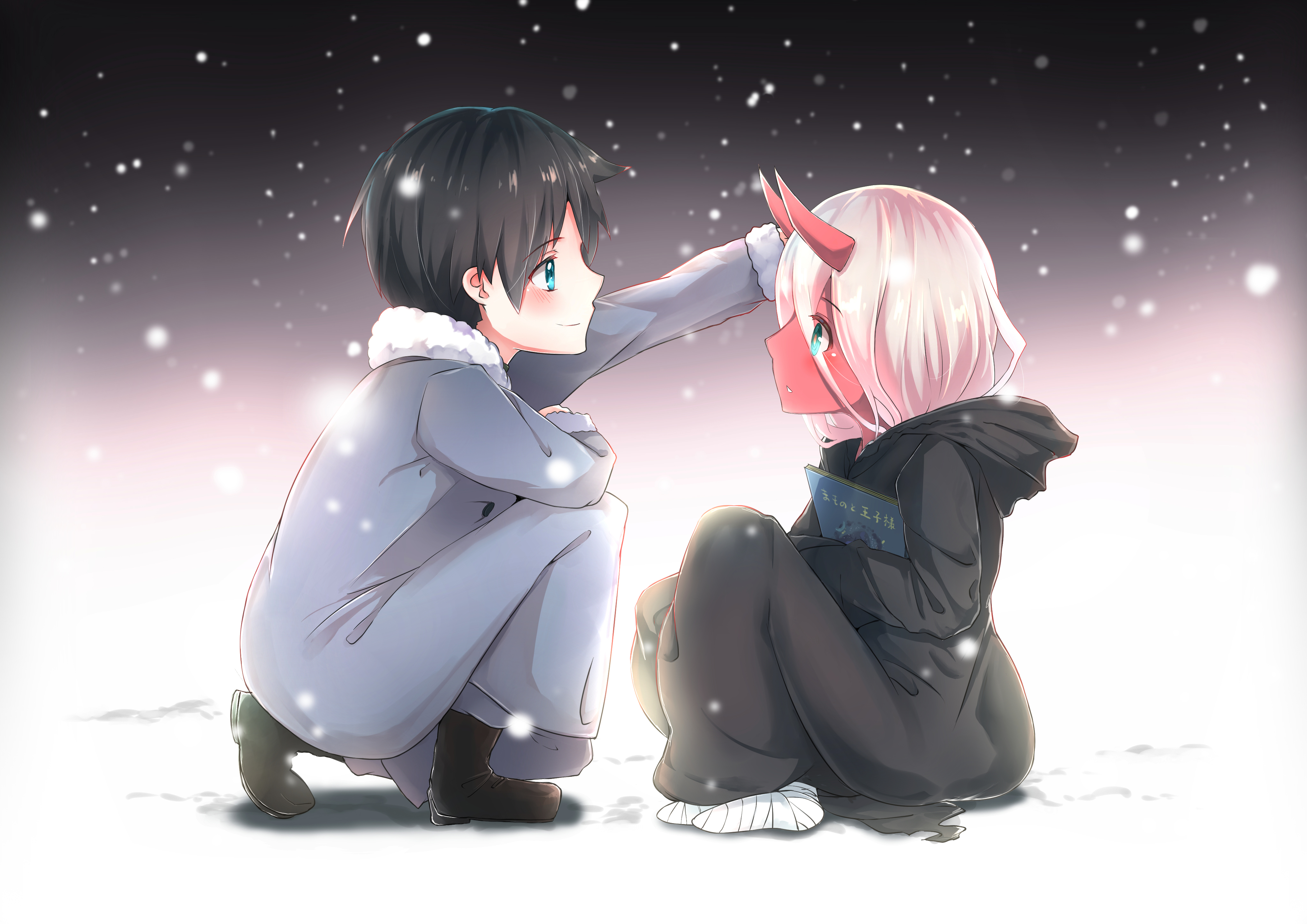 Hiro and Zero Two from Darling in the FranXX in snow HD Wallpaper