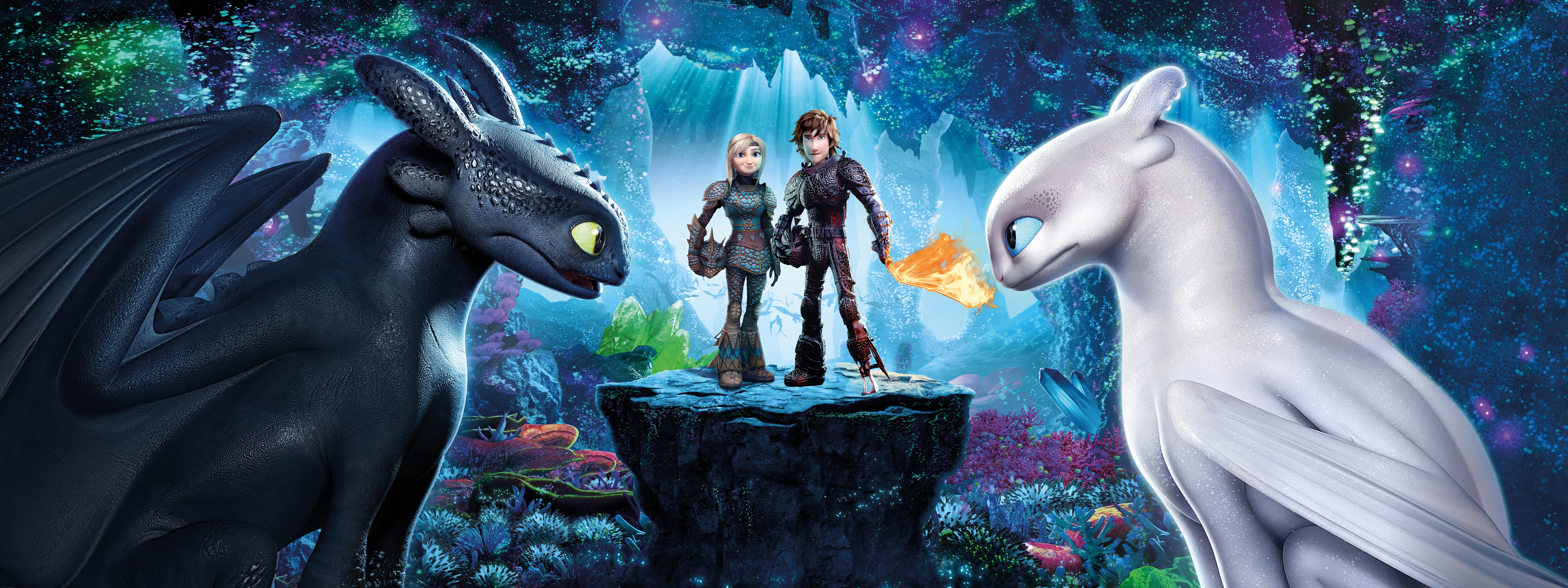 Epic Encounter Between Toothless and Light Fury HD Wallpaper