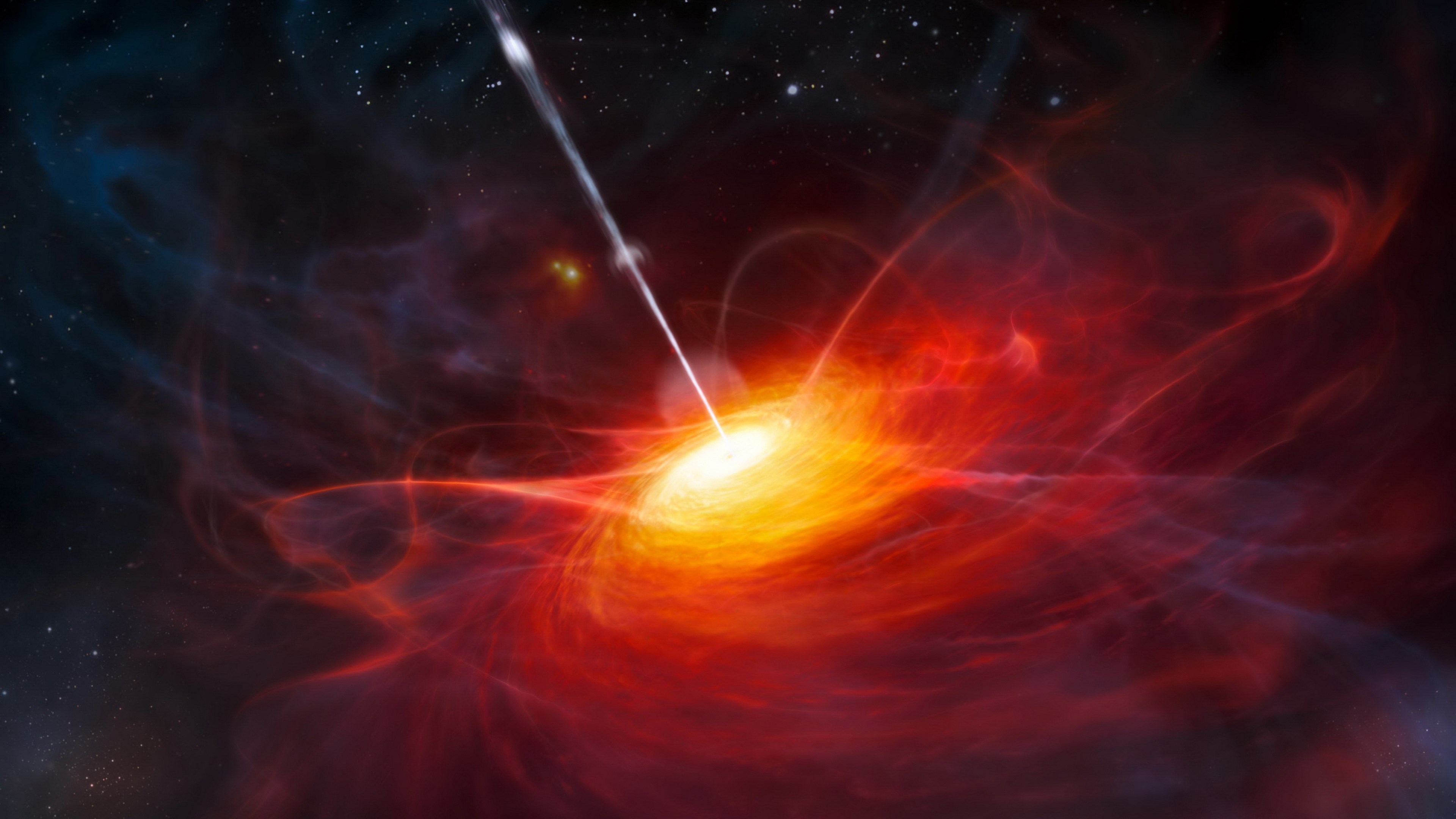 Illustration of a black hole with accretion disk and jet HD Wallpaper