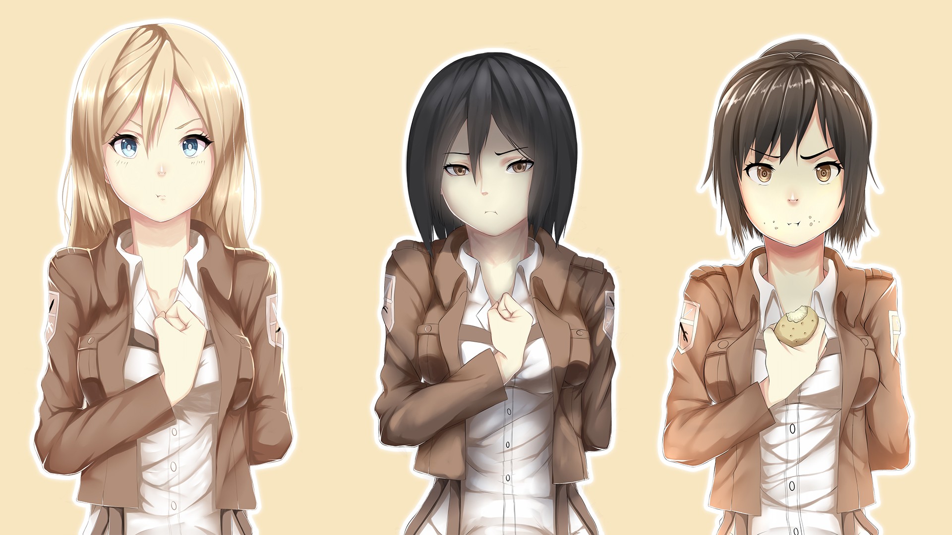 Historia Reiss, Mikasa Ackerman, and Sasha Braus from Attack on Titan HD Wallpaper