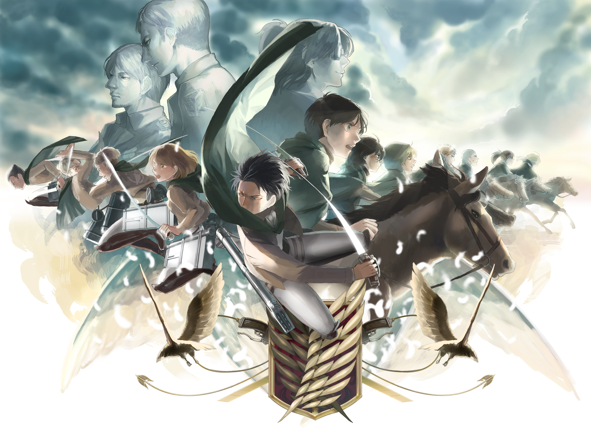 Attack on Titan characters with Survey Corps emblem HD Wallpaper