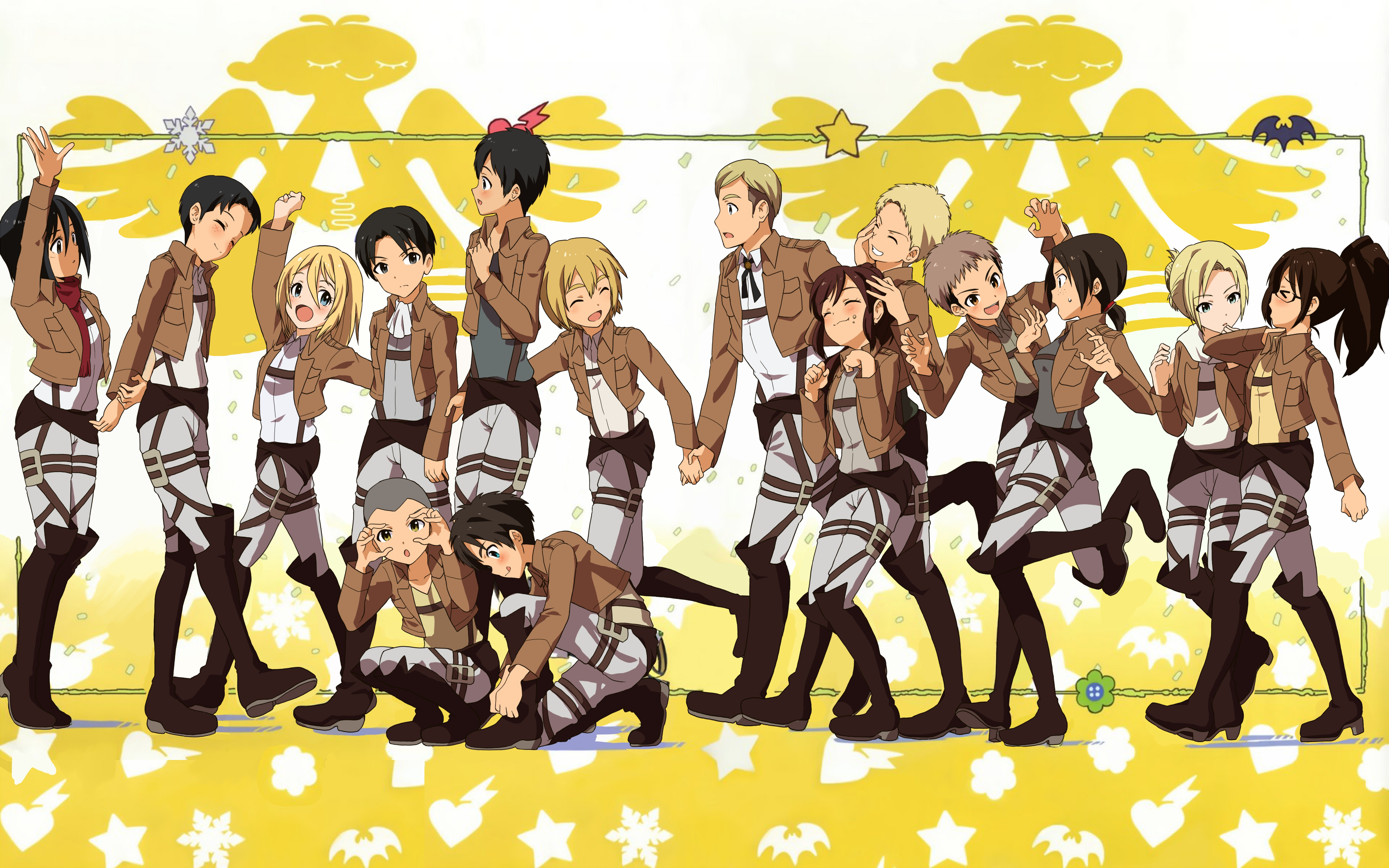 Attack on Titan characters in chibi style HD Wallpaper