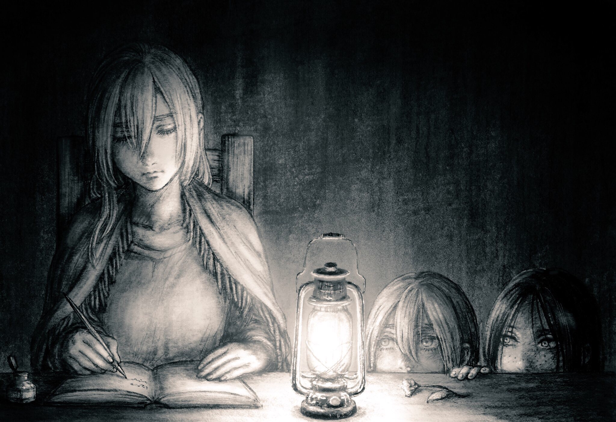 Historia Reiss writing by lantern light HD Wallpaper