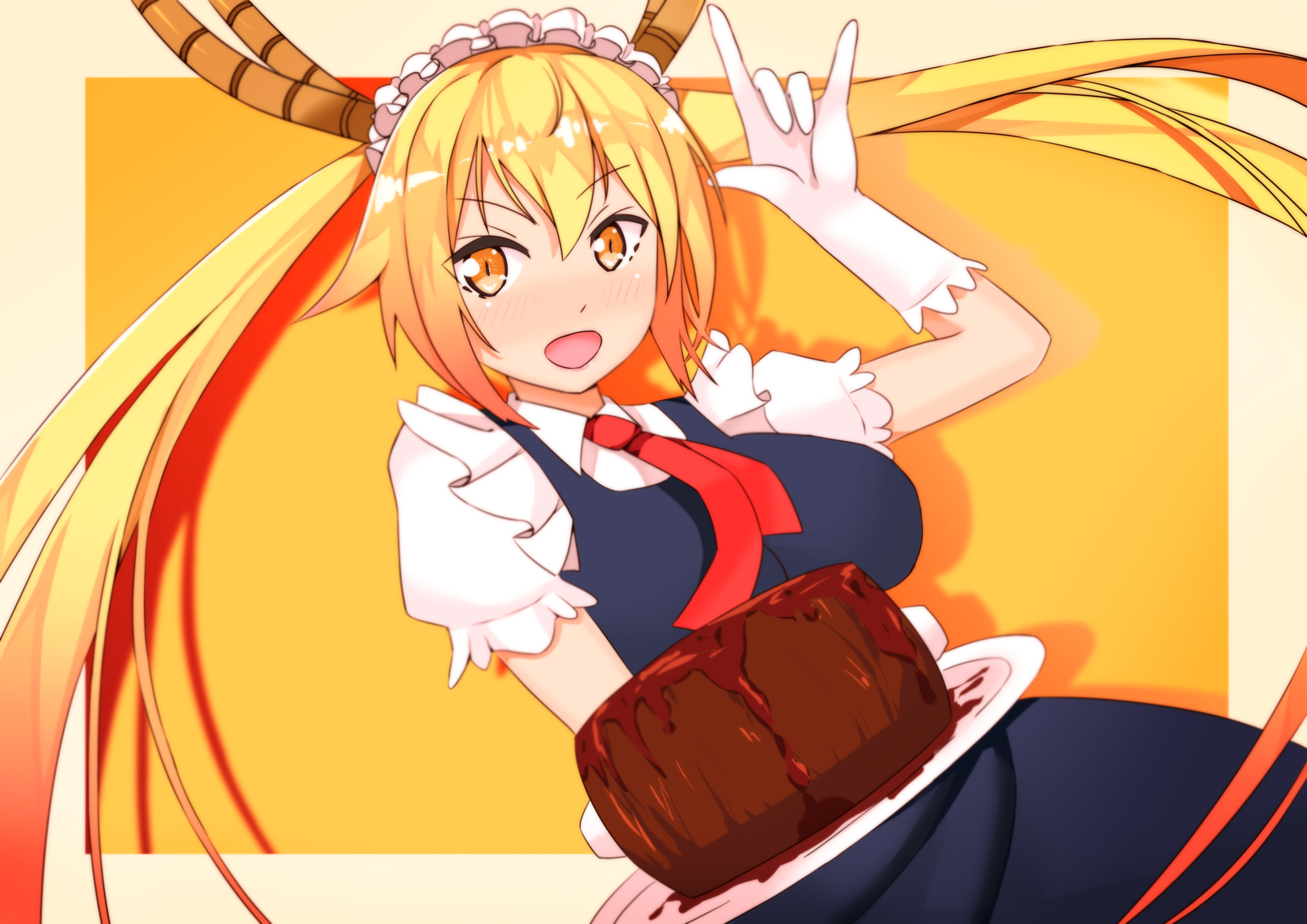 Tohru from Miss Kobayashi's Dragon Maid holding a chocolate cake HD Wallpaper