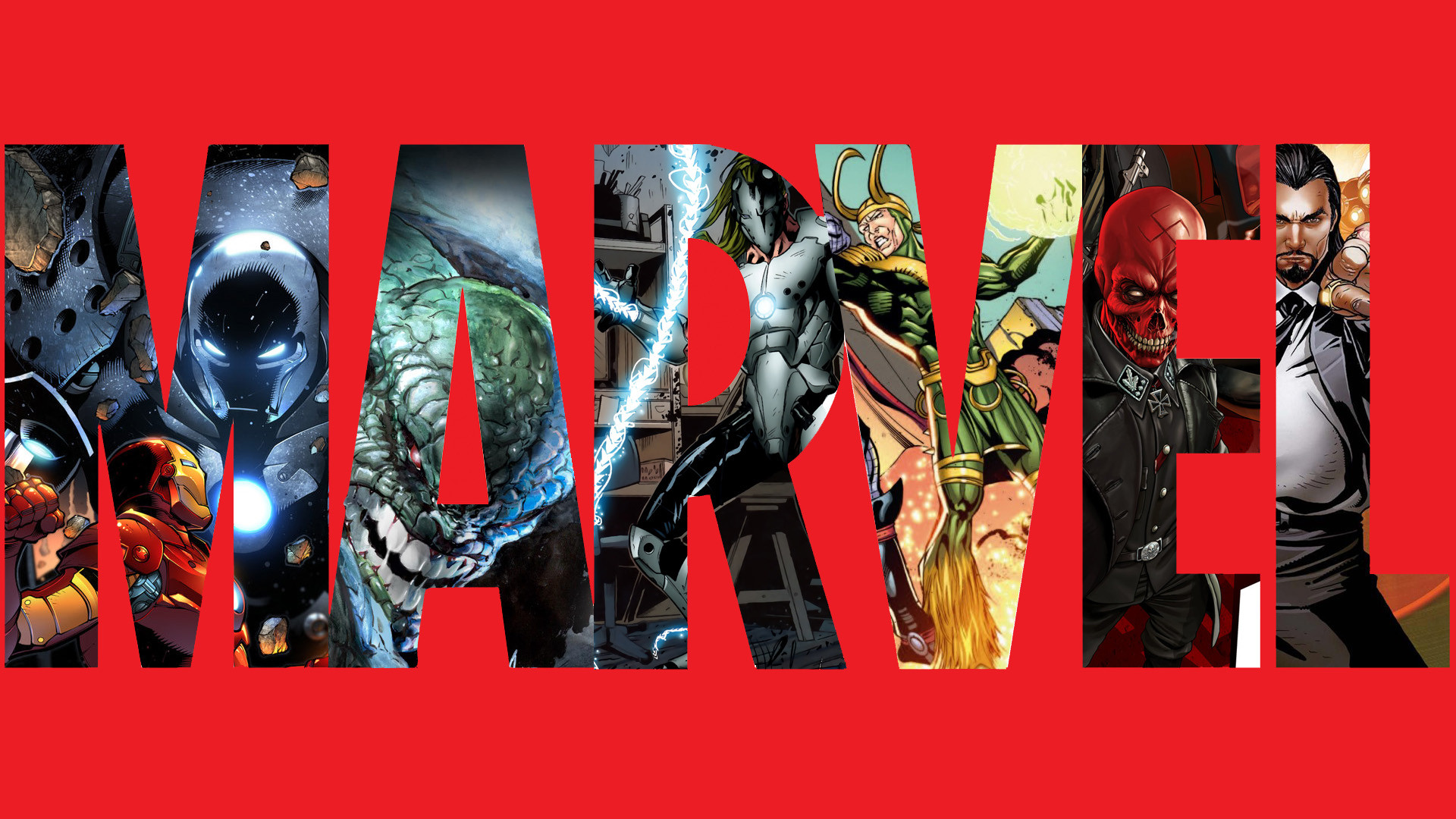 Marvel logo with comic characters HD Wallpaper