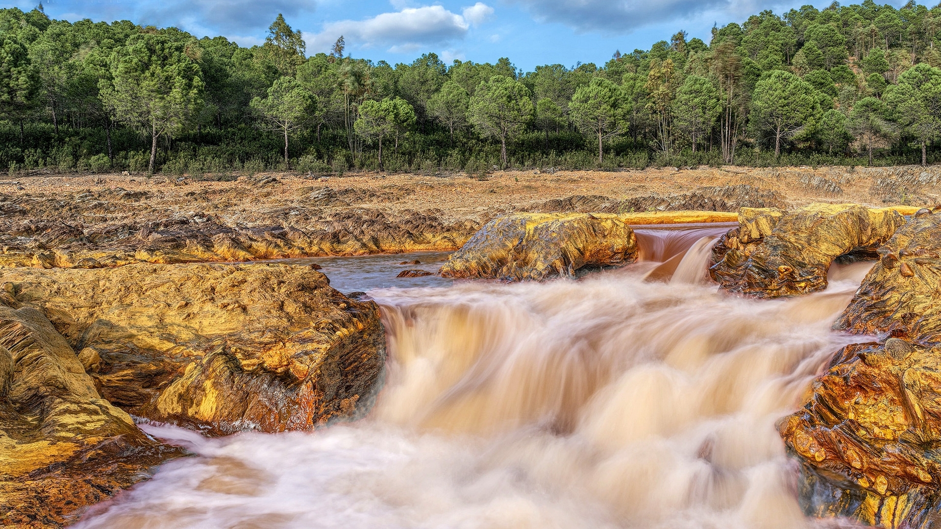 Beautiful Waterfall Amidst Nature in Spain HD Wallpaper