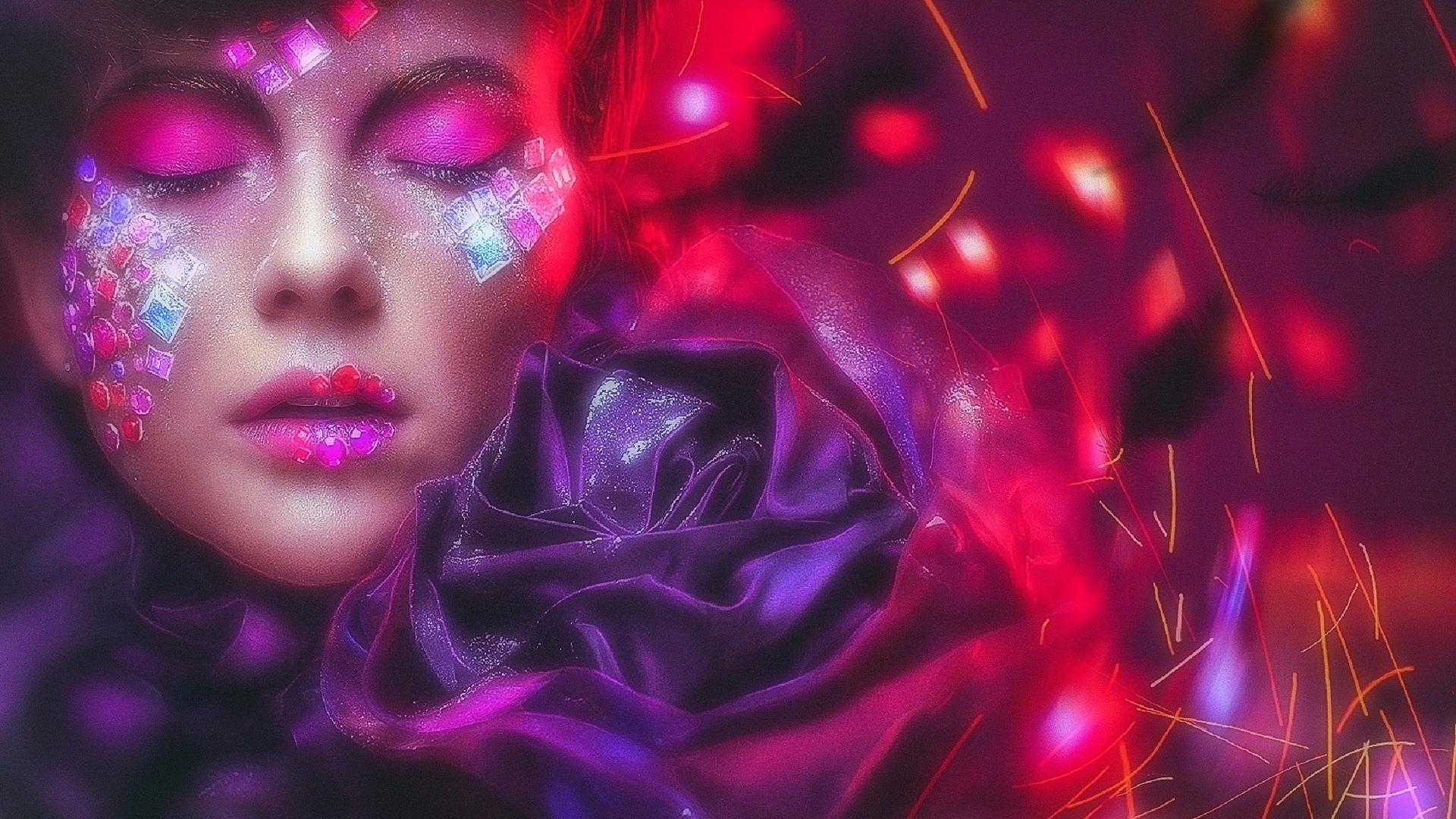 Woman with jewels and rose HD Wallpaper