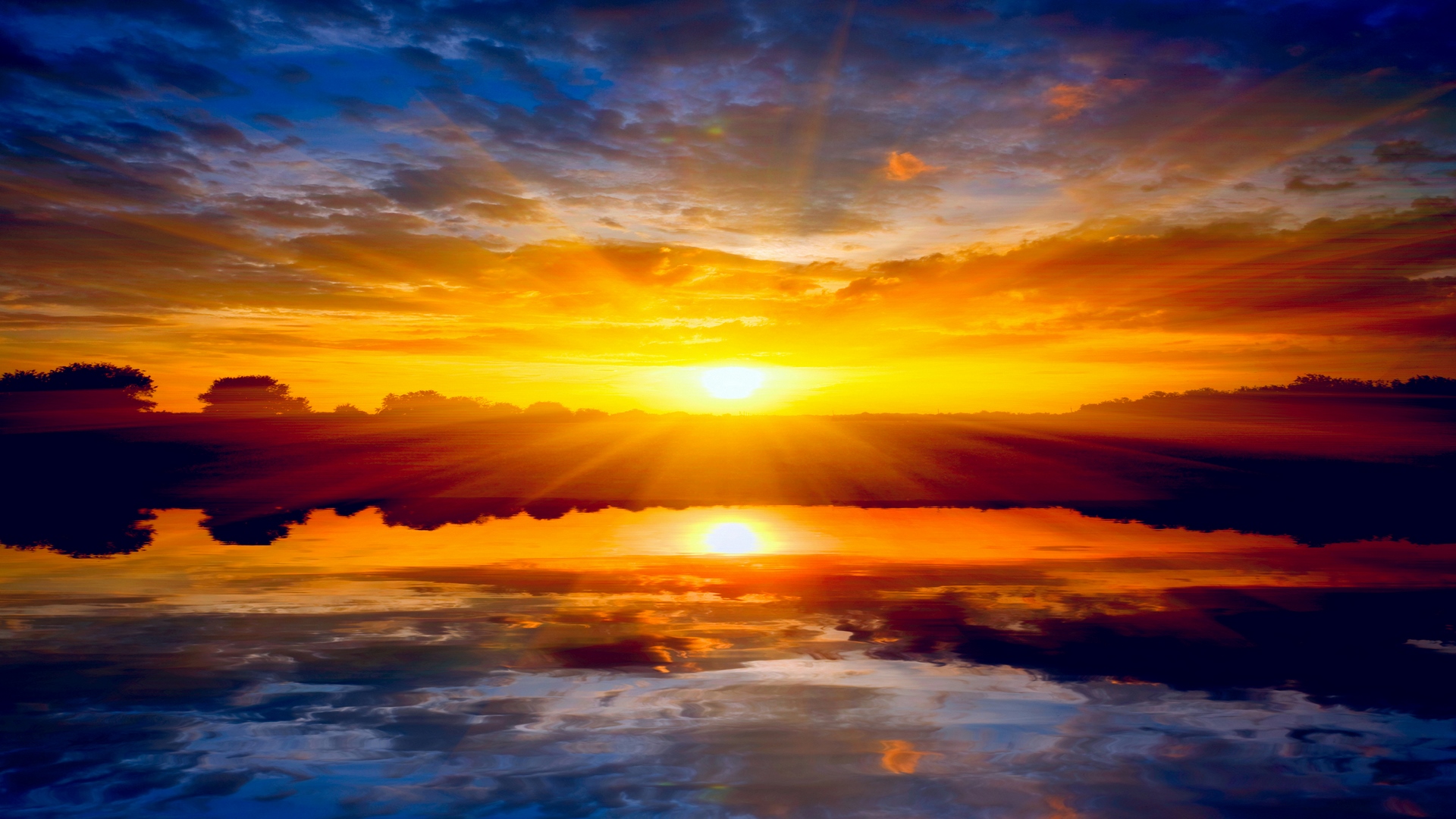Vivid HDR Sunset Reflection Over Water HD Wallpaper