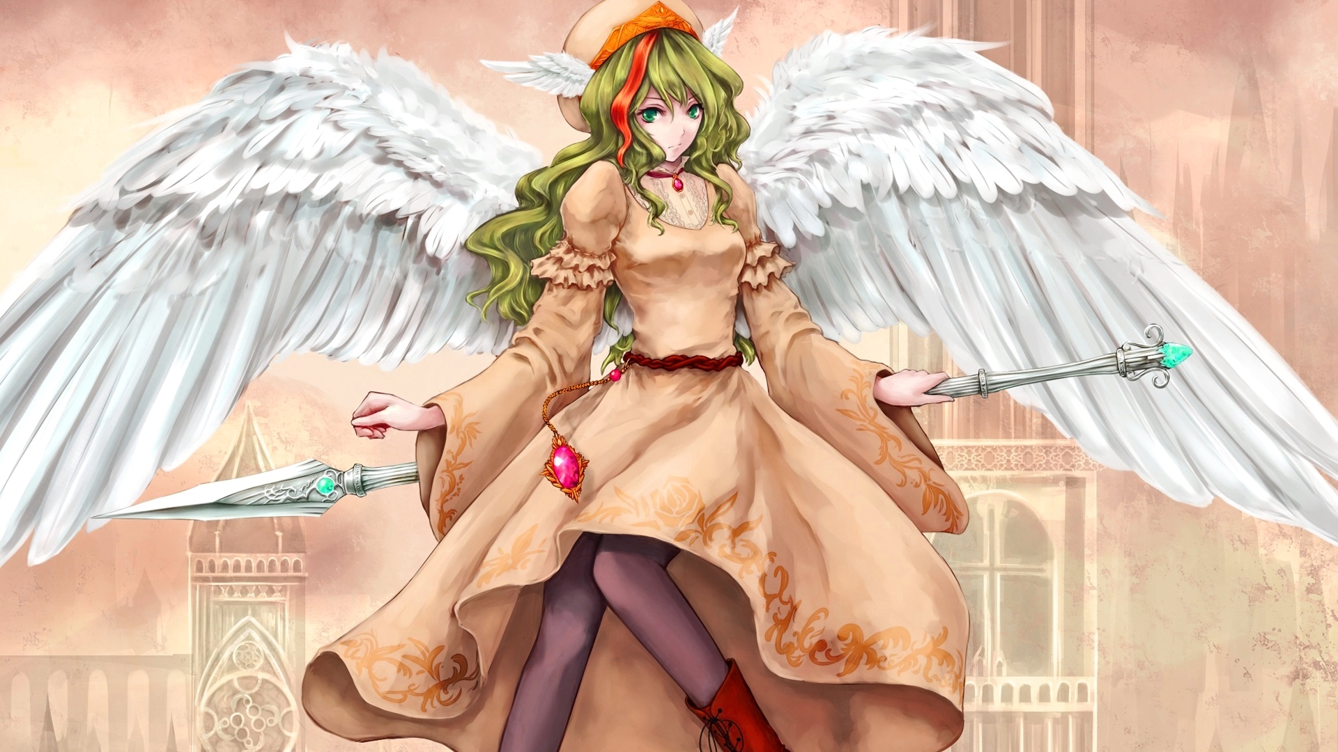 Angel girl with wings and staff HD Wallpaper