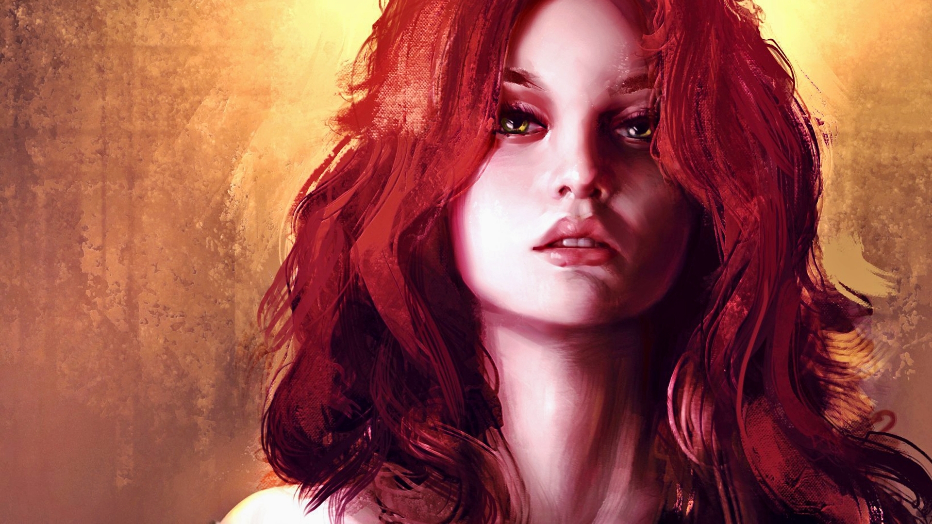 Fantasy redhead woman with magical aura HD Wallpaper