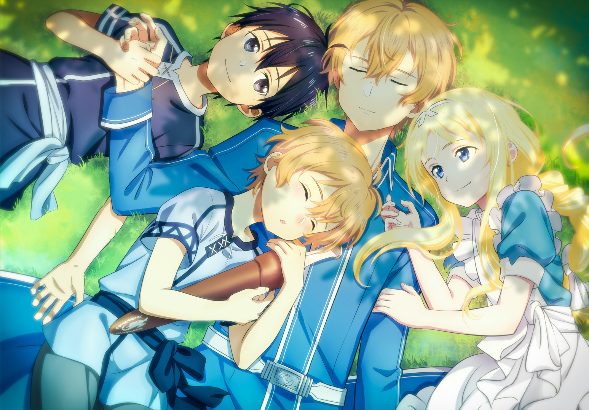 Alice Zuberg and friends lying on grass HD Wallpaper