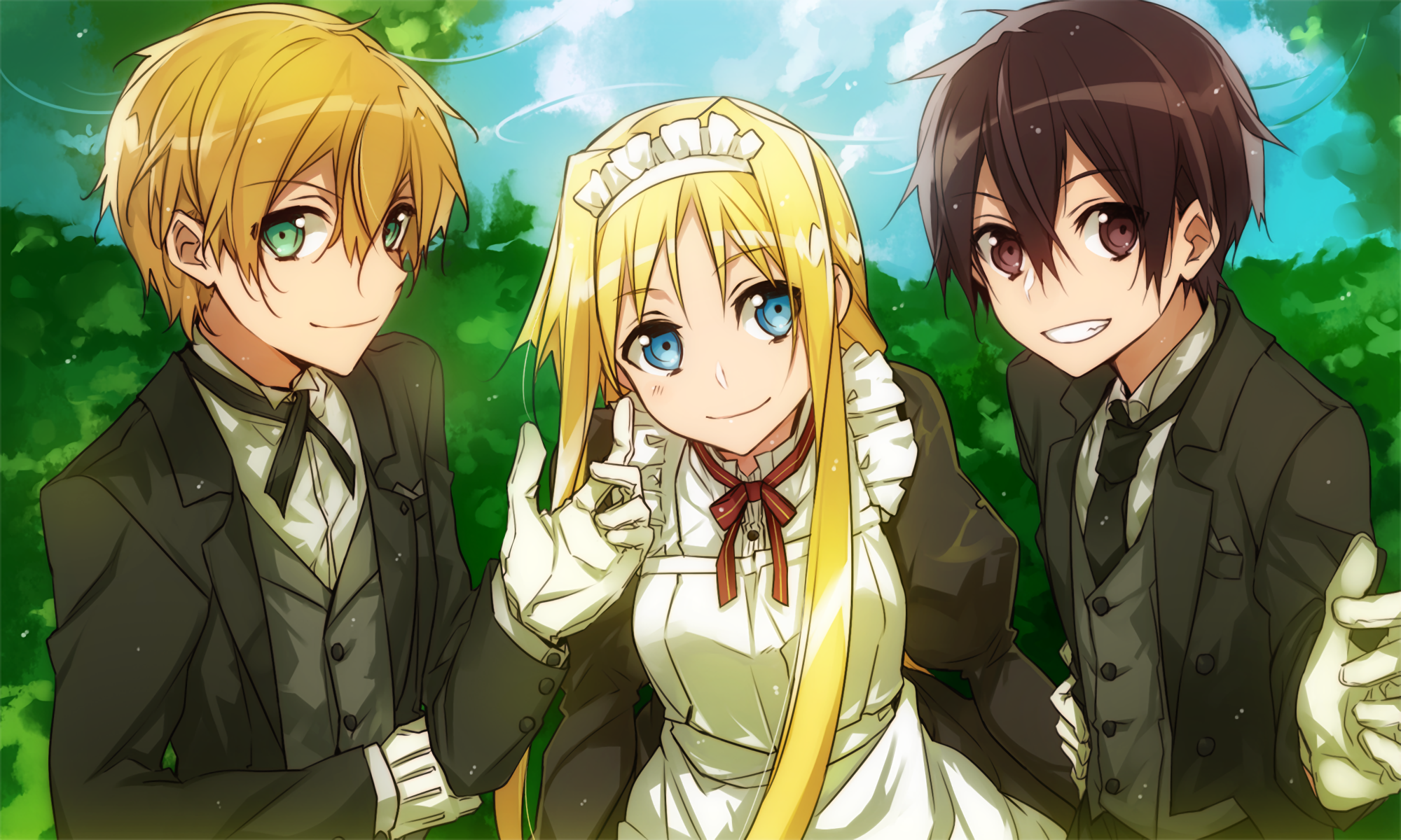 Alice Zuberg and two men in suits HD Wallpaper