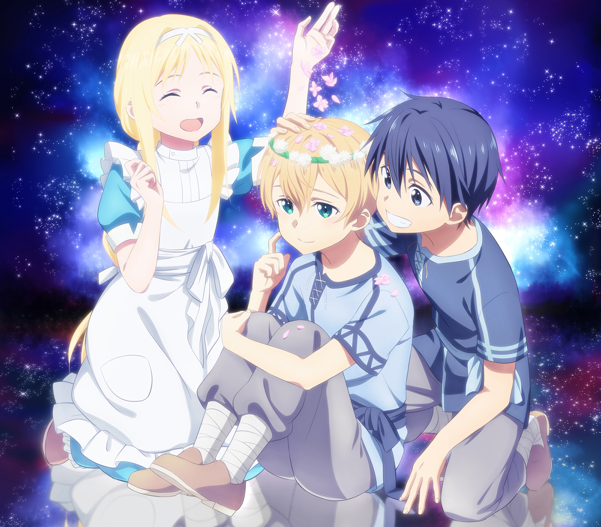 Alice Zuberg and friends in a starry background HD Wallpaper