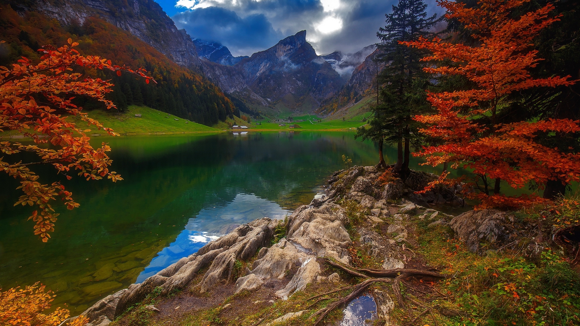 Tranquil Autumn Lake and Mountain View HD Wallpaper