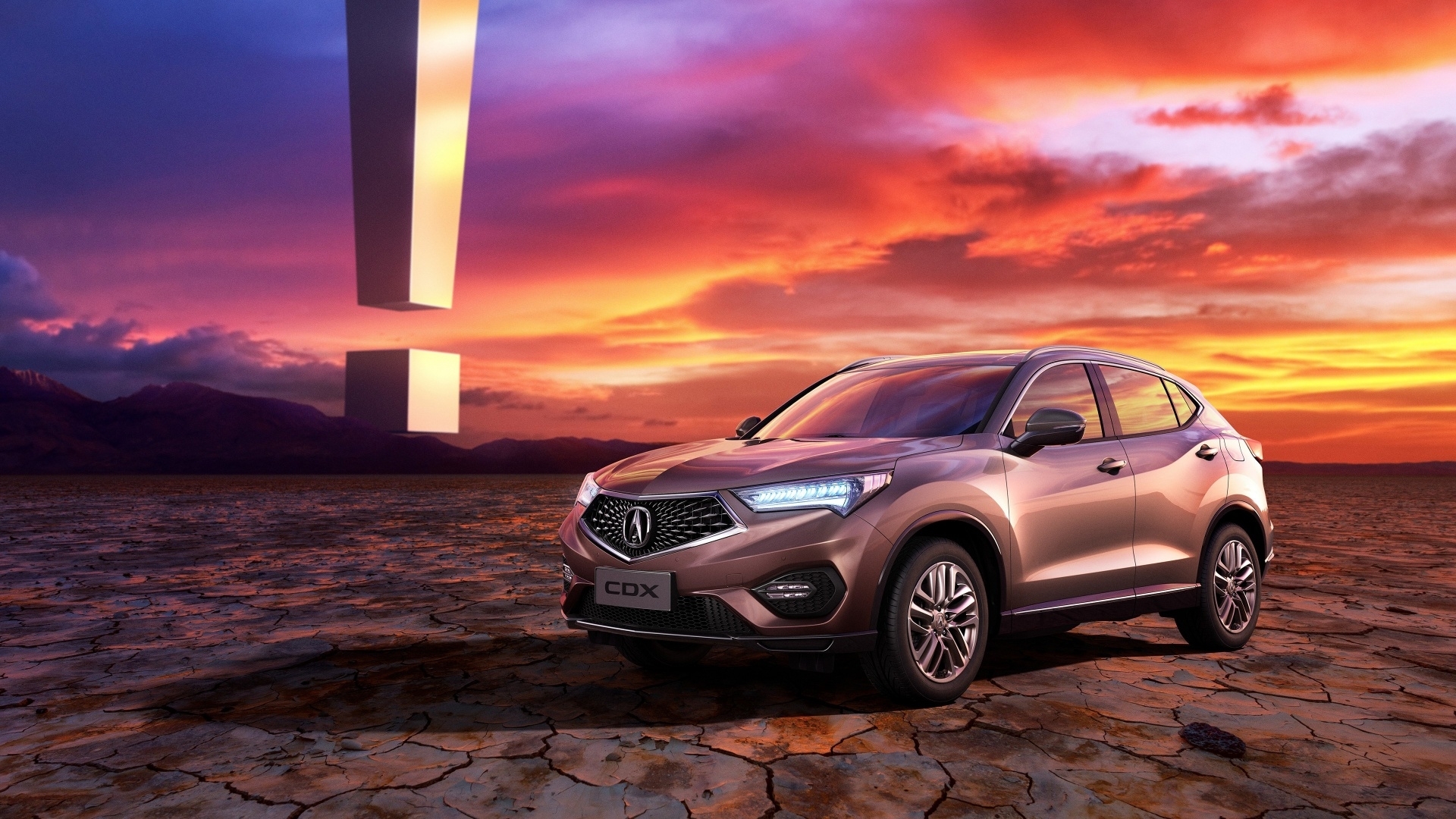 Acura CDX car in a desert landscape at sunset HD Wallpaper