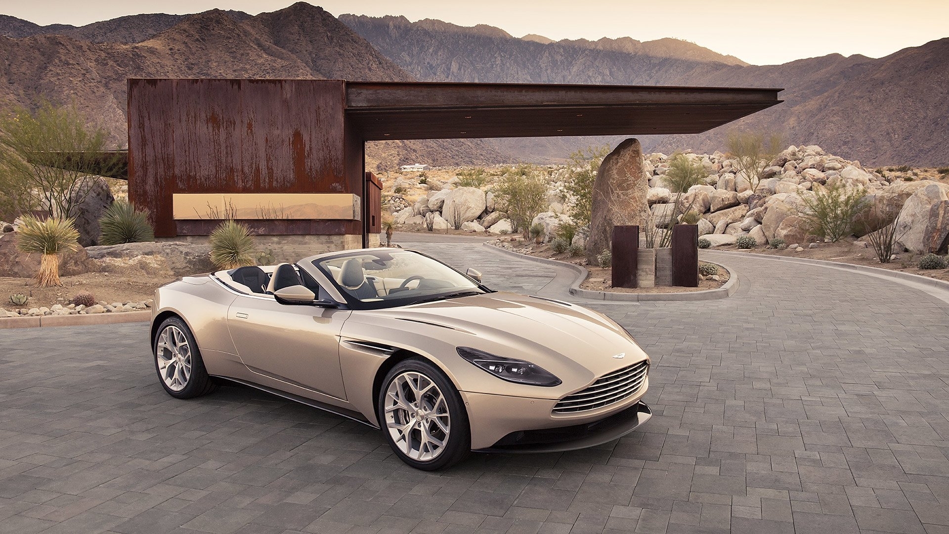 Aston Martin DB11 Volante convertible in desert landscape HD Wallpaper