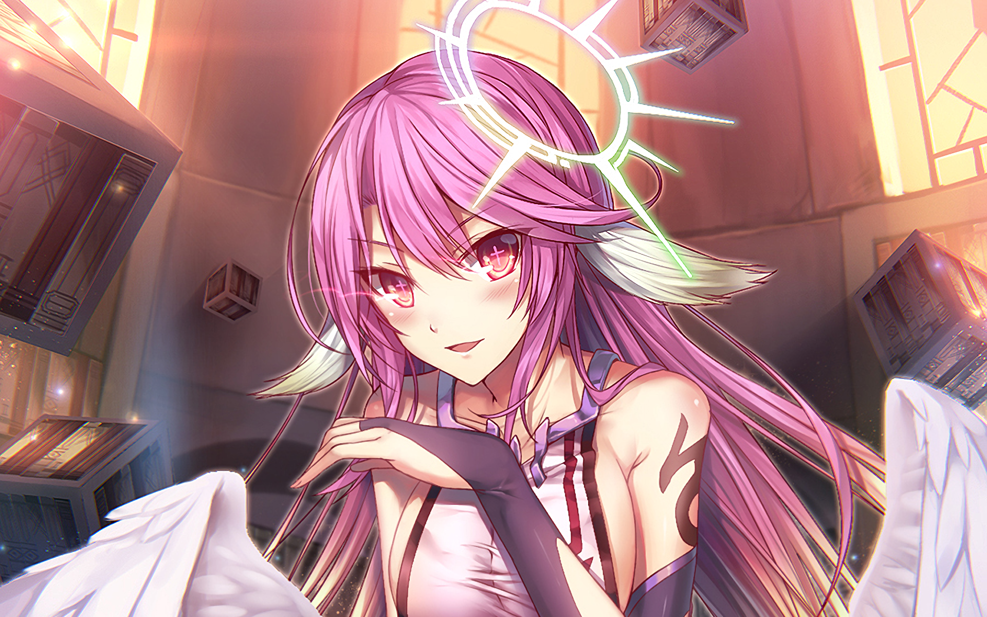 Jibril Angelic Figure with Pink Hair and Halo HD Wallpaper