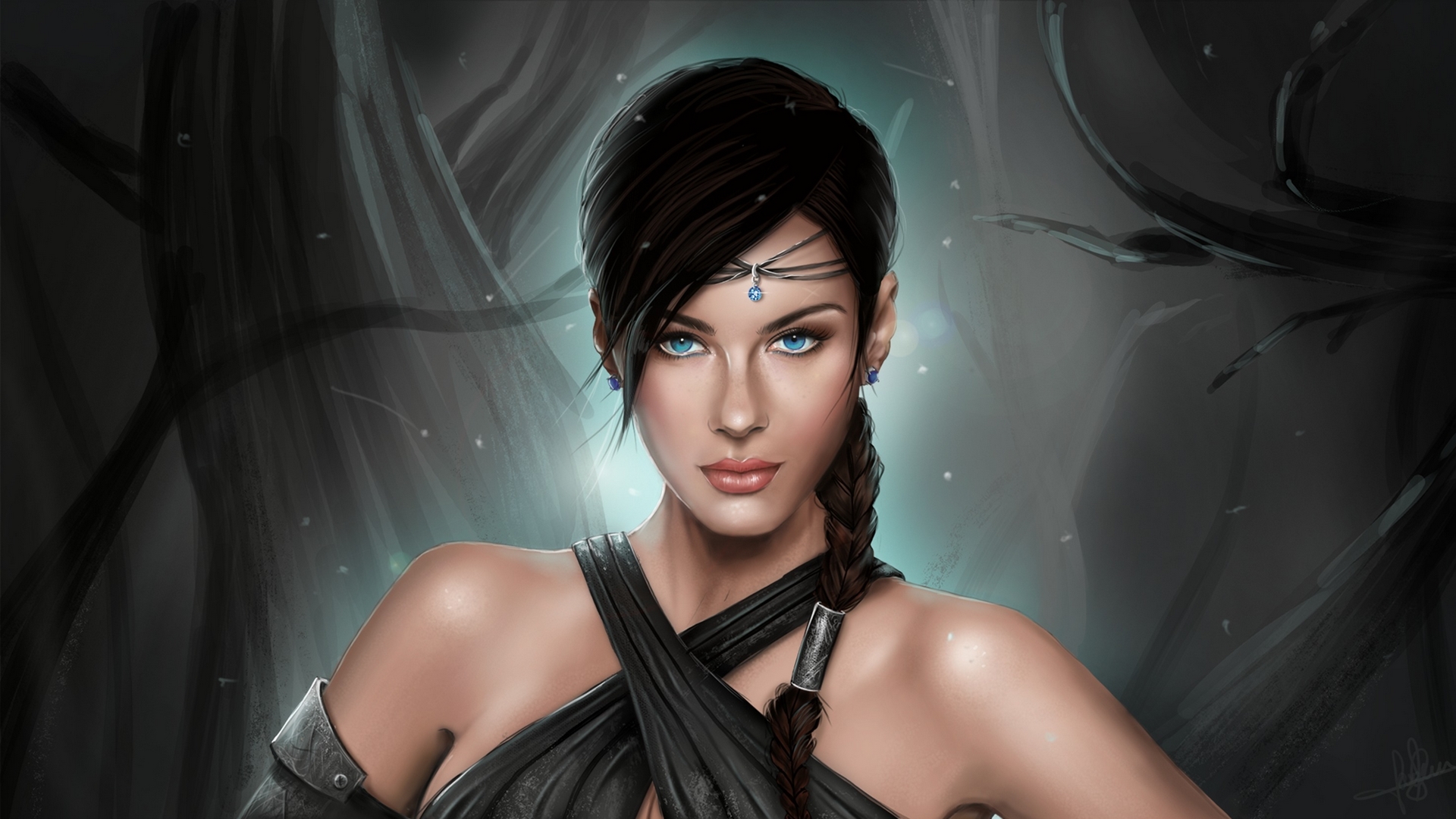 Fantasy art of a beautiful woman with blue eyes HD Wallpaper