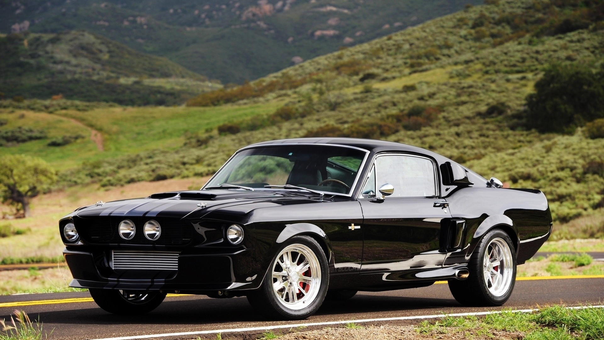 Black 1967 Shelby GT500 Mustang on a road HD Wallpaper