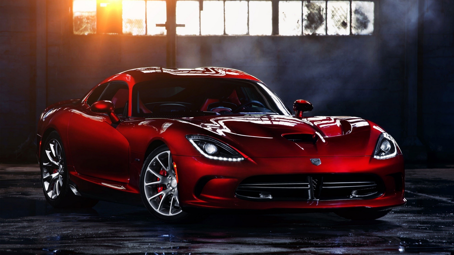 Red Dodge Viper parked in a garage HD Wallpaper