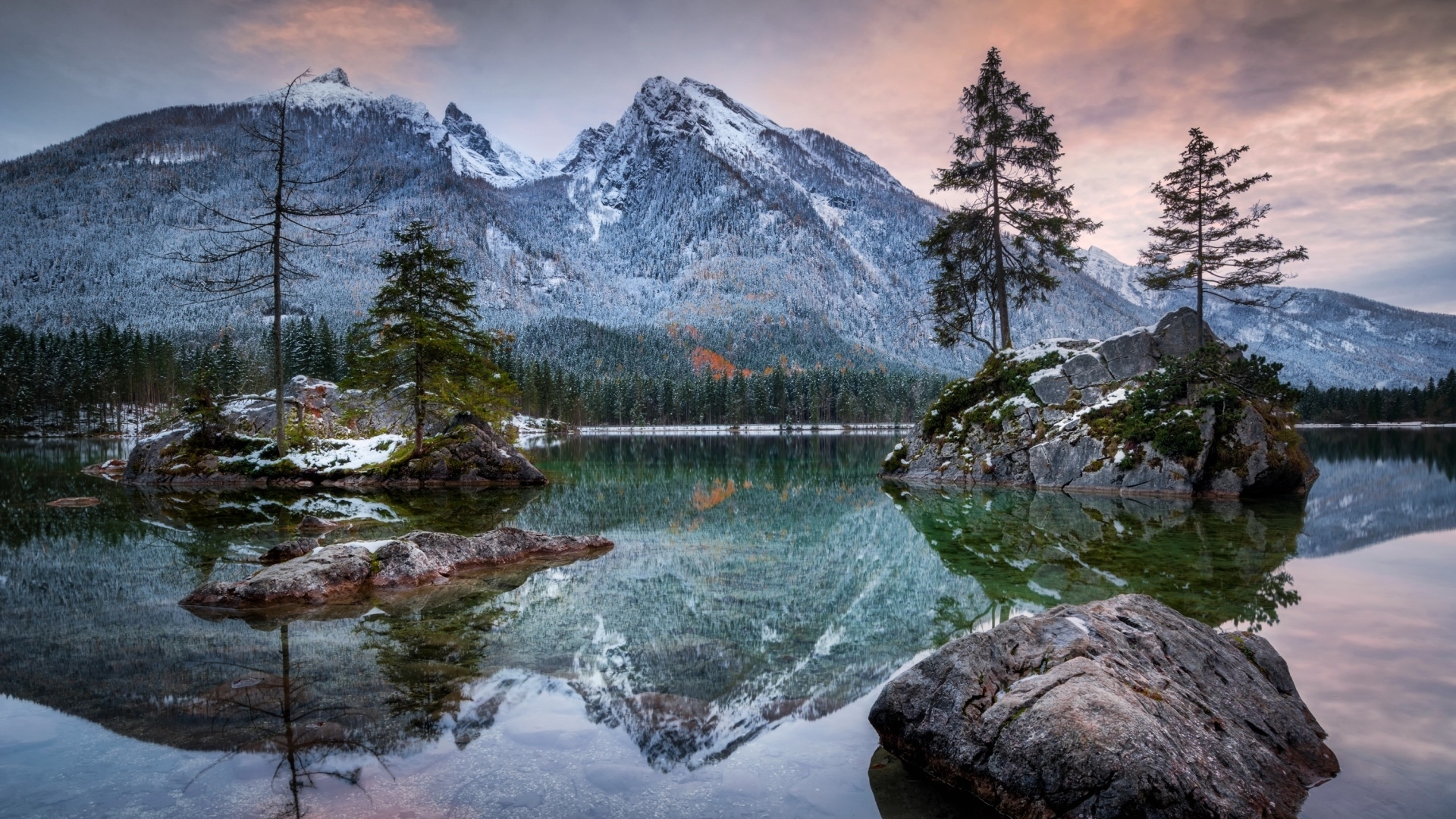 Snow-Capped Mountains and Calm Lake Reflections HD Wallpaper