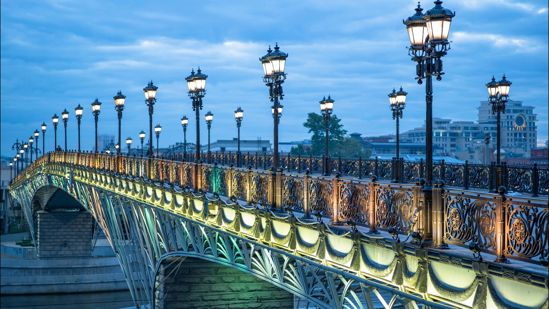 Elegant illuminated bridge at dusk HD Wallpaper