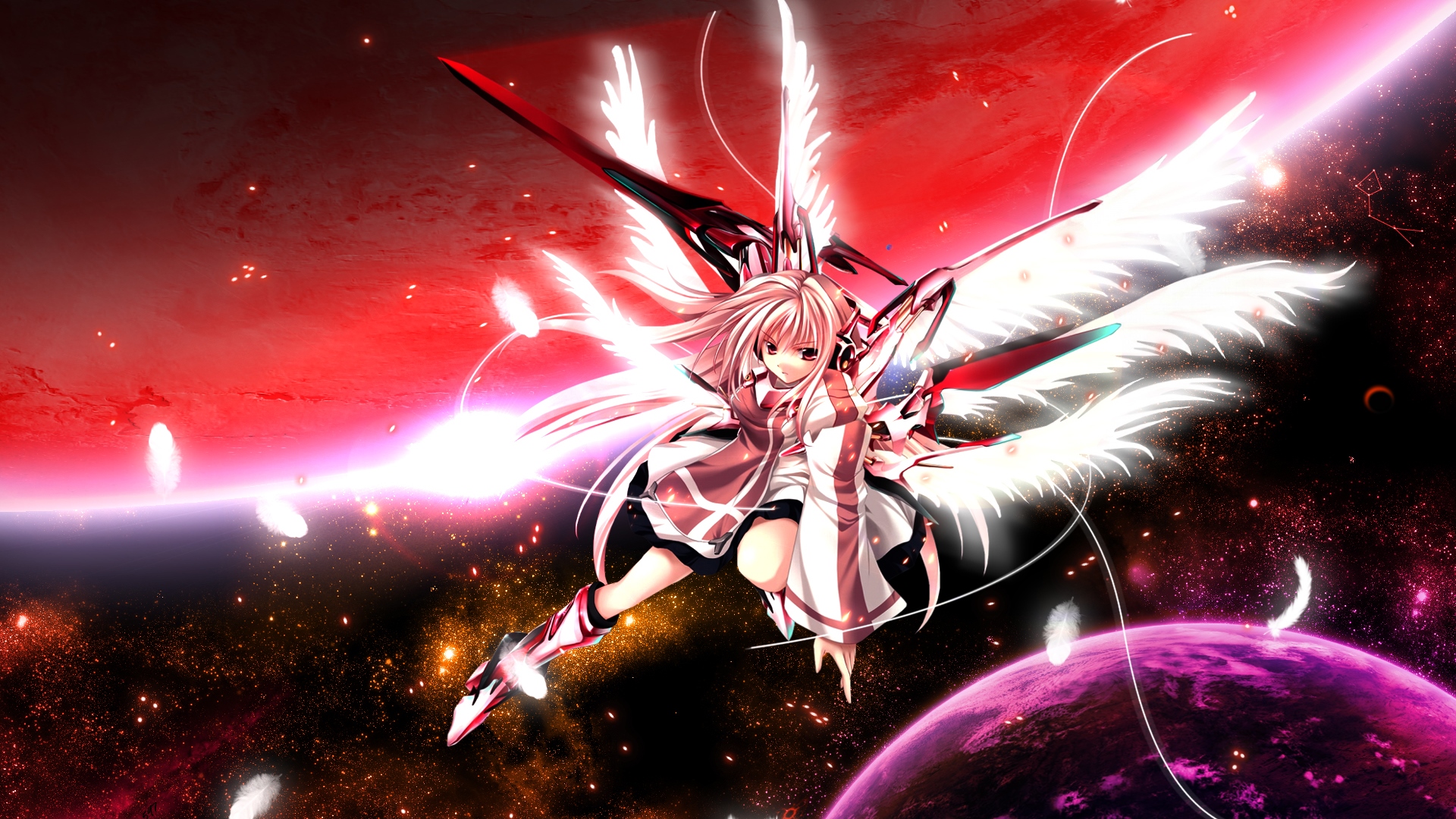 Anime girl with wings in space HD Wallpaper