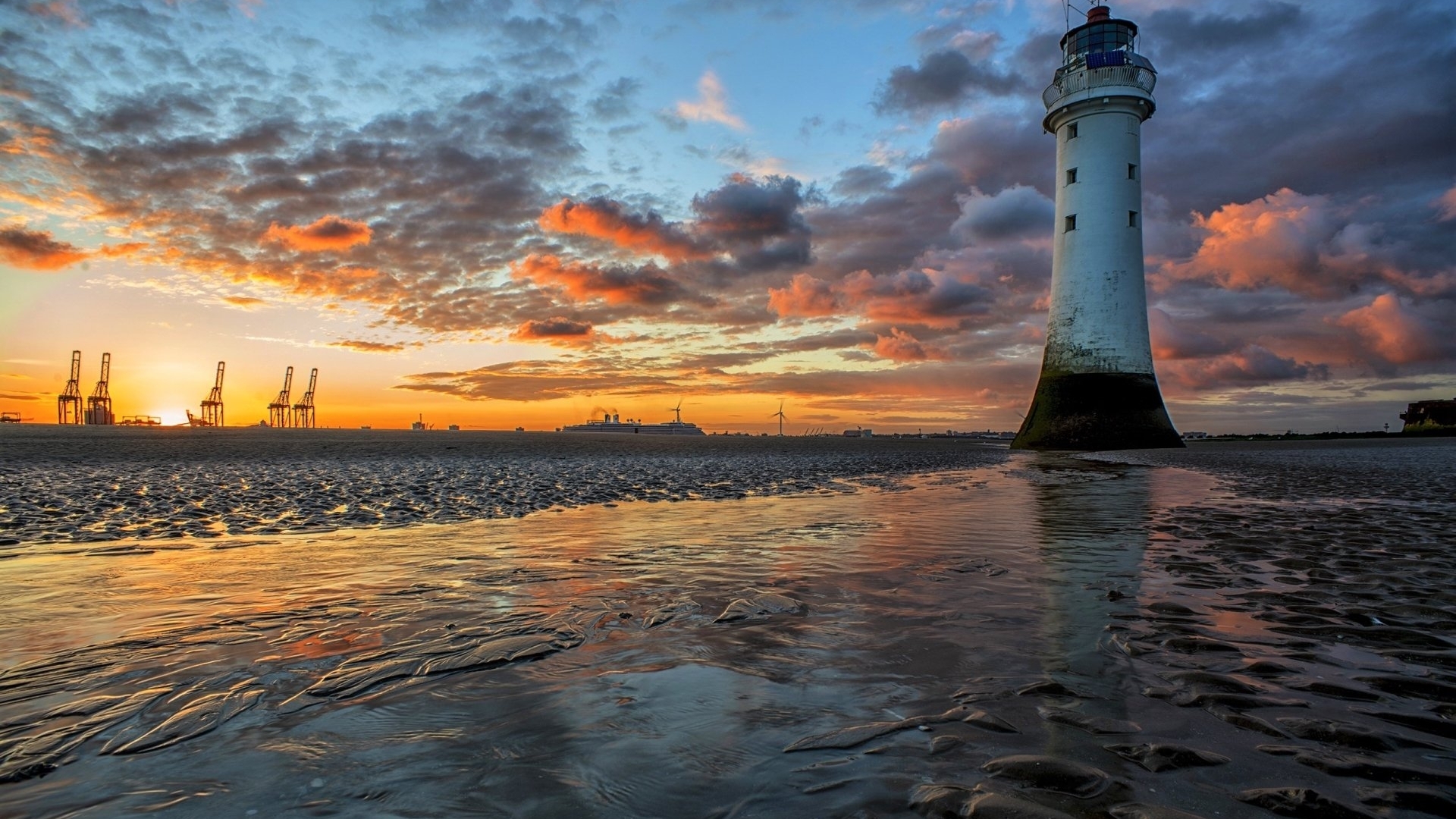 Lighthouse at Sunset by the Sea HD Wallpaper