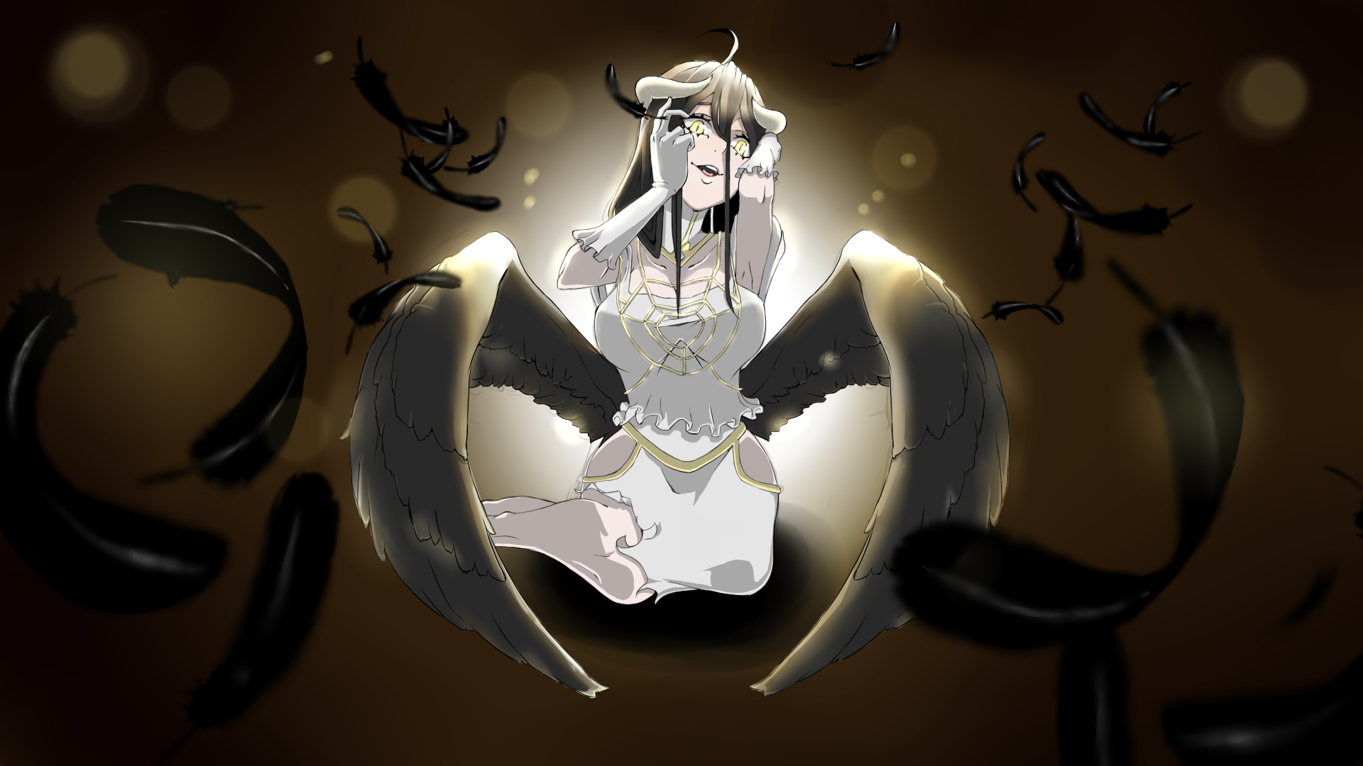 Albedo from Overlord with black feathers HD Wallpaper