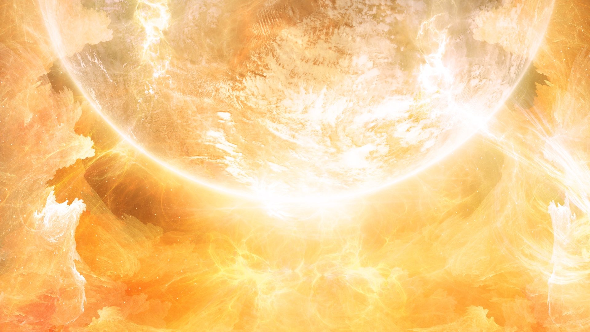 Fiery Planet with Cosmic Clouds HD Wallpaper