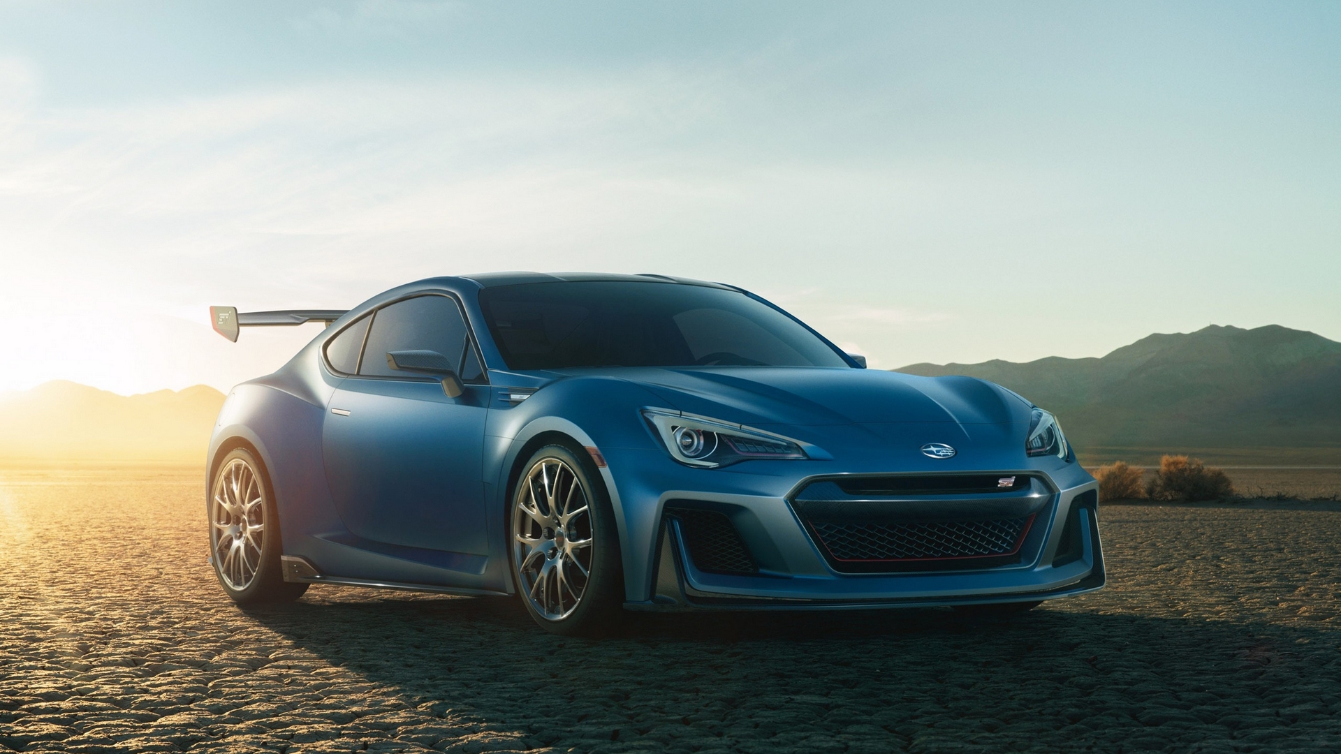 Blue Subaru WRX STI concept car in desert HD Wallpaper