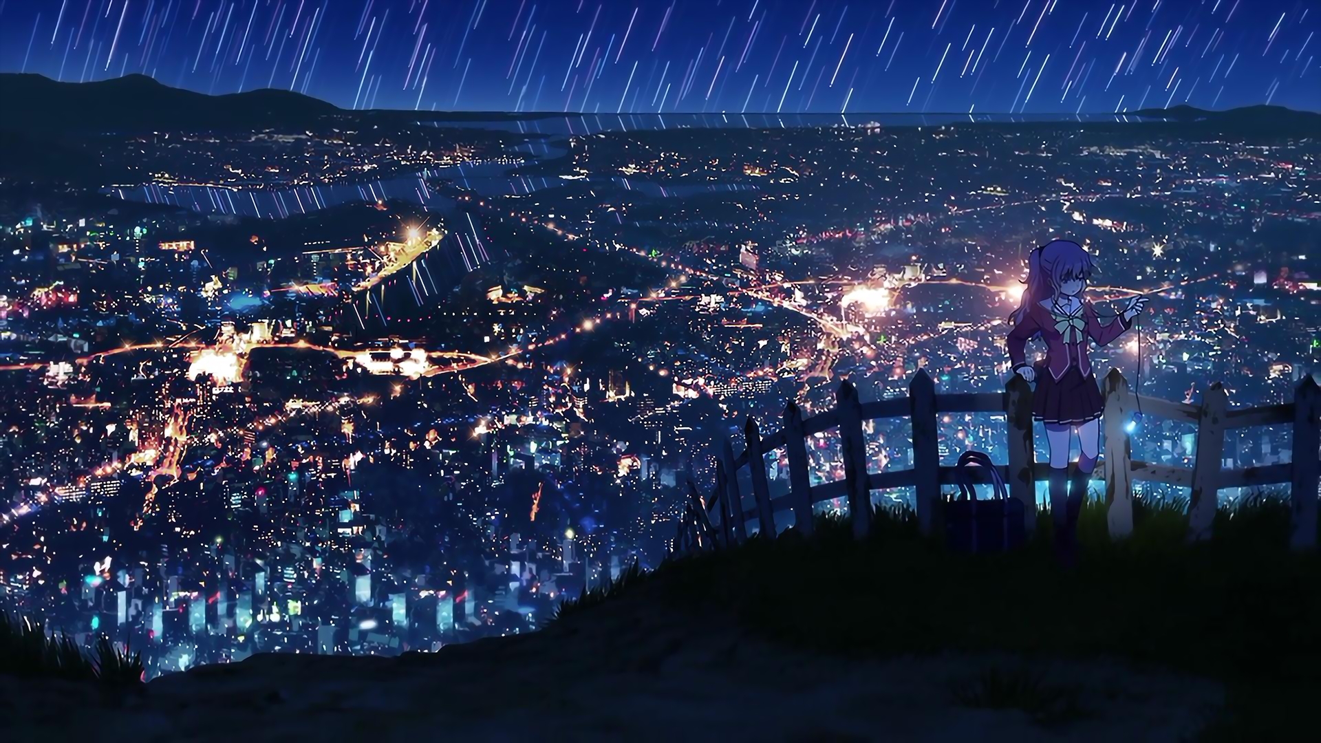 Nao Tomori overlooking a city at night HD Wallpaper