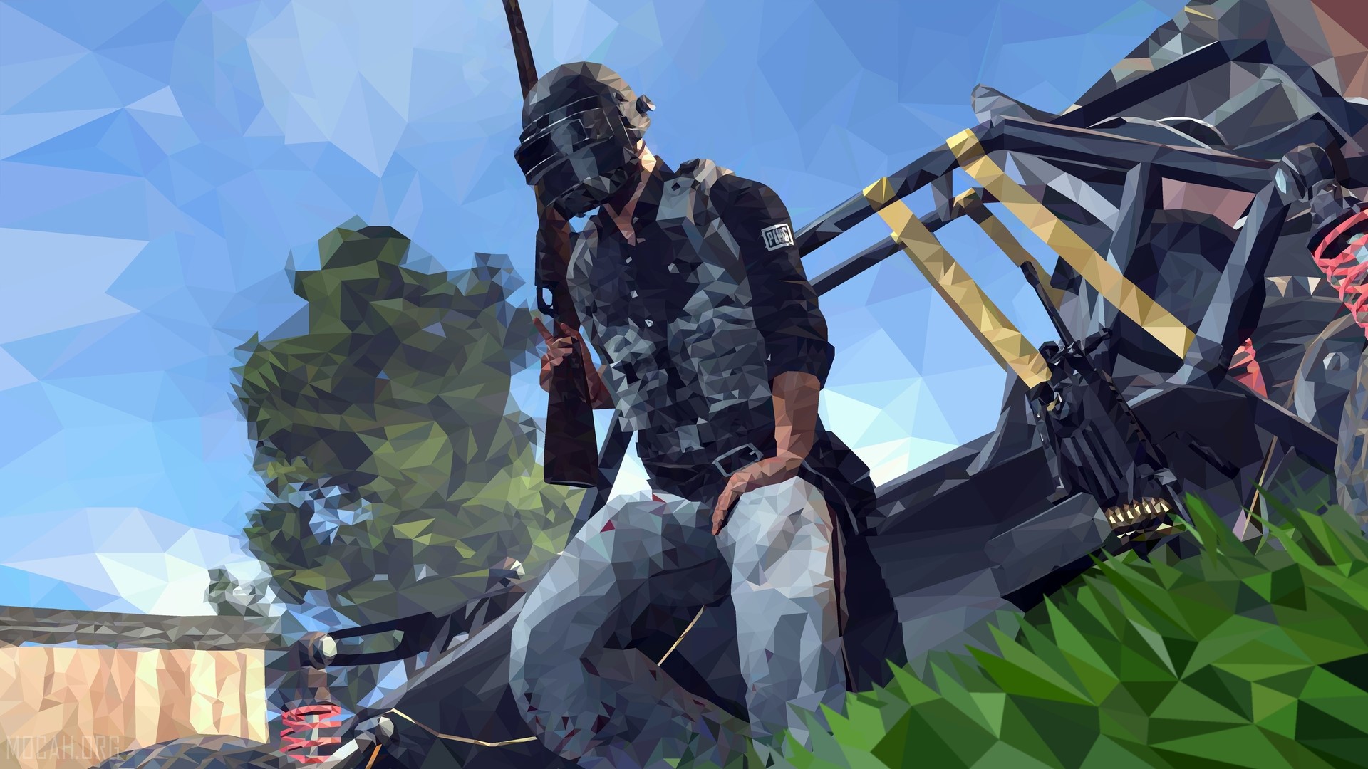 Low-poly PUBG character with rifle HD Wallpaper