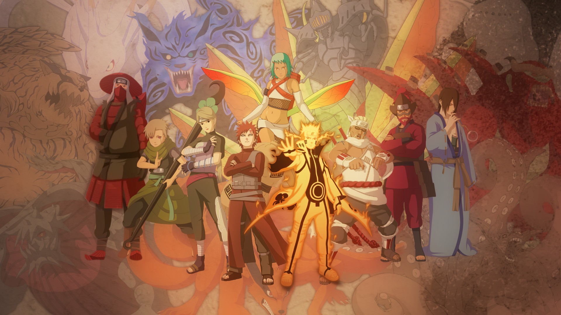 Naruto characters and Tailed Beasts HD Wallpaper