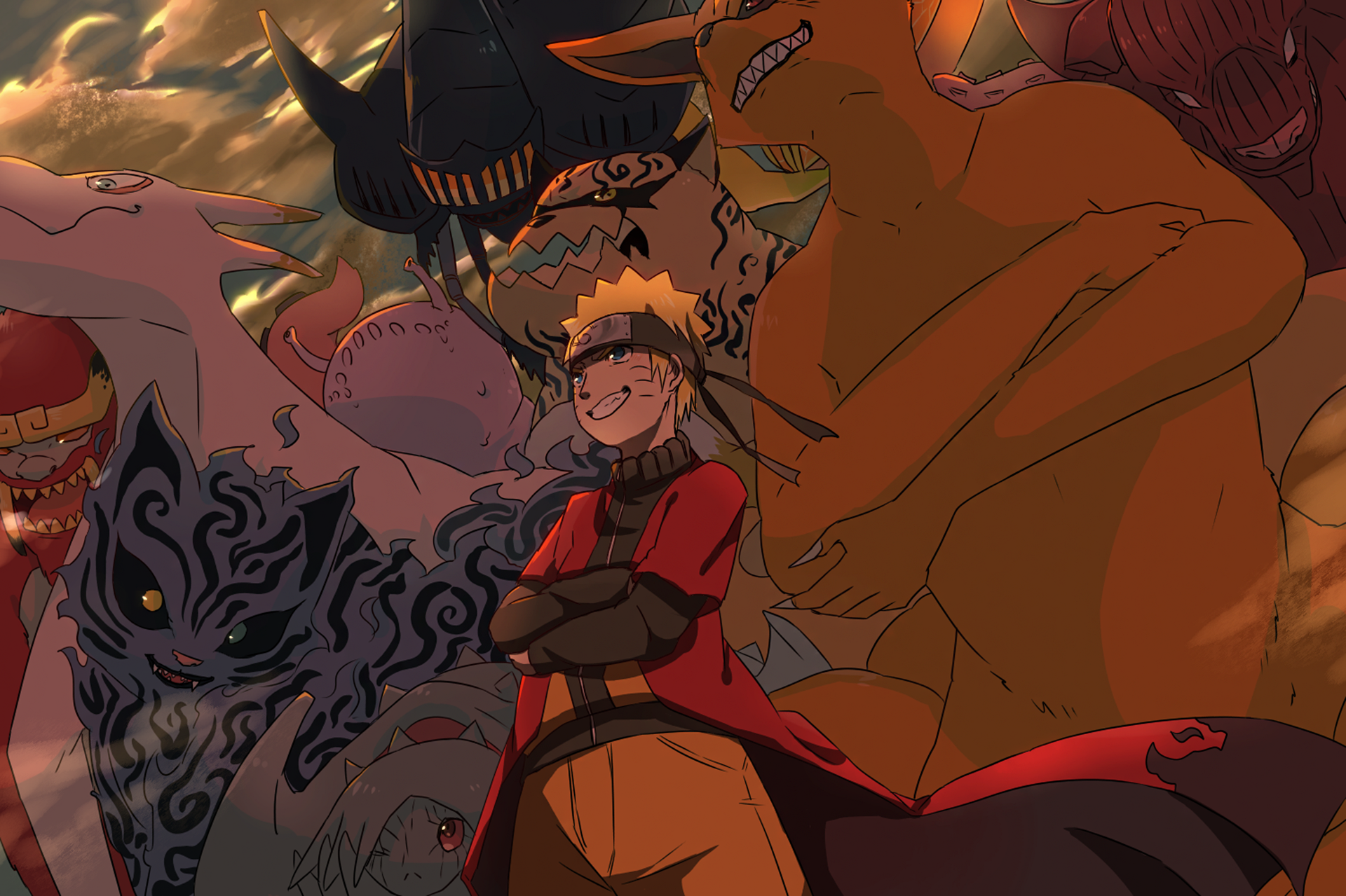 Naruto and the Nine-Tails Beasts HD Wallpaper