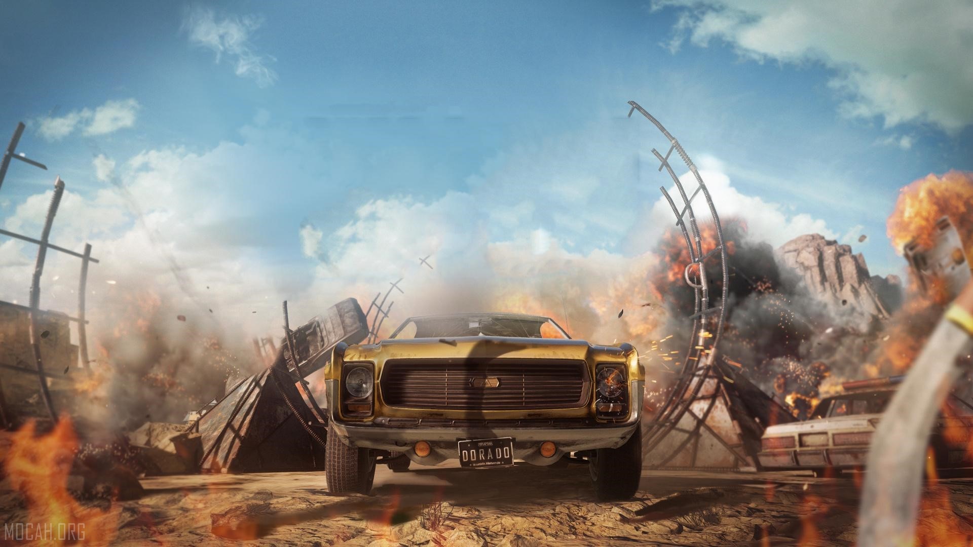 PUBG Golden Dorado Car Amidst Explosions HD Wallpaper