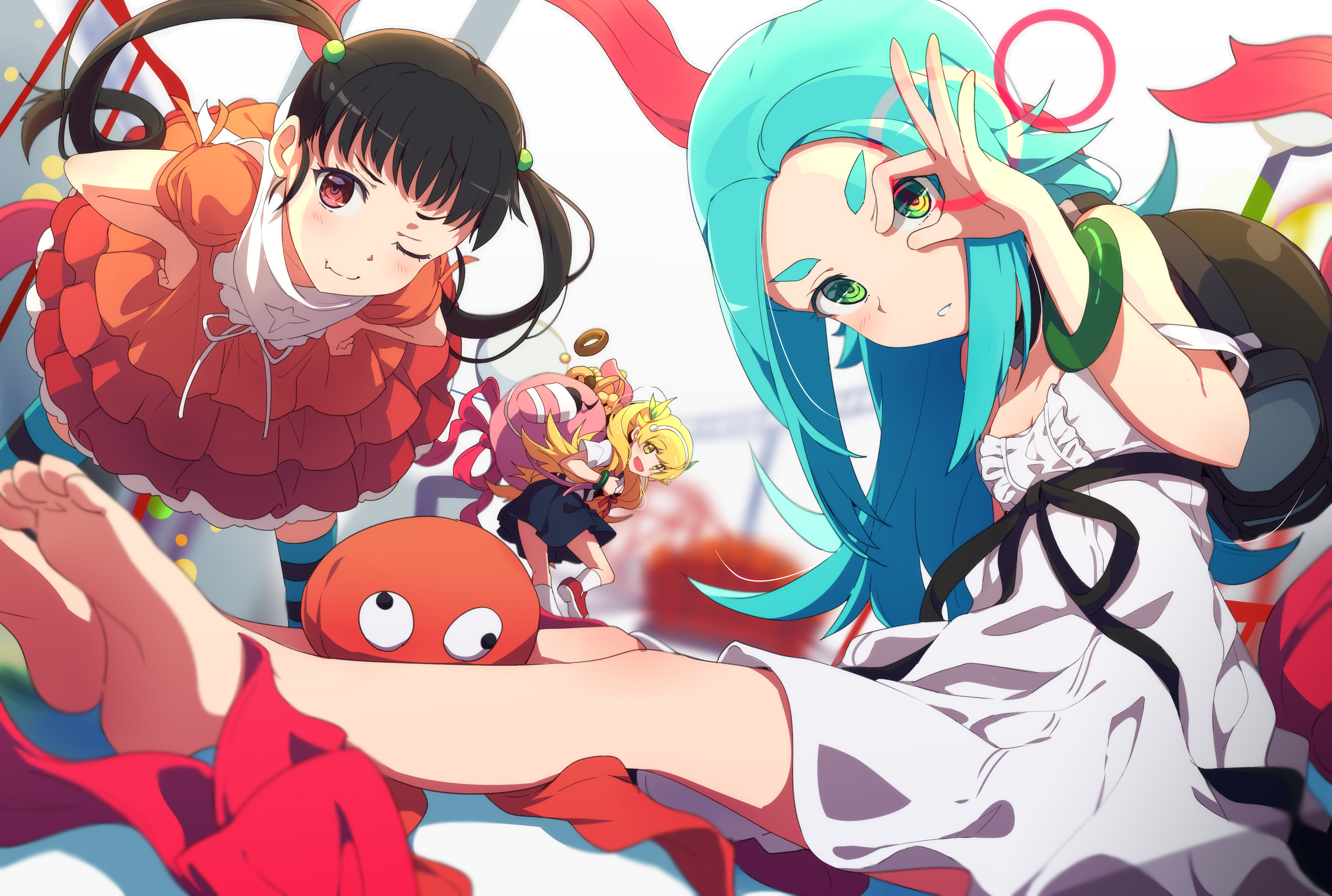 Mayoi Hachikuji and friends HD Wallpaper