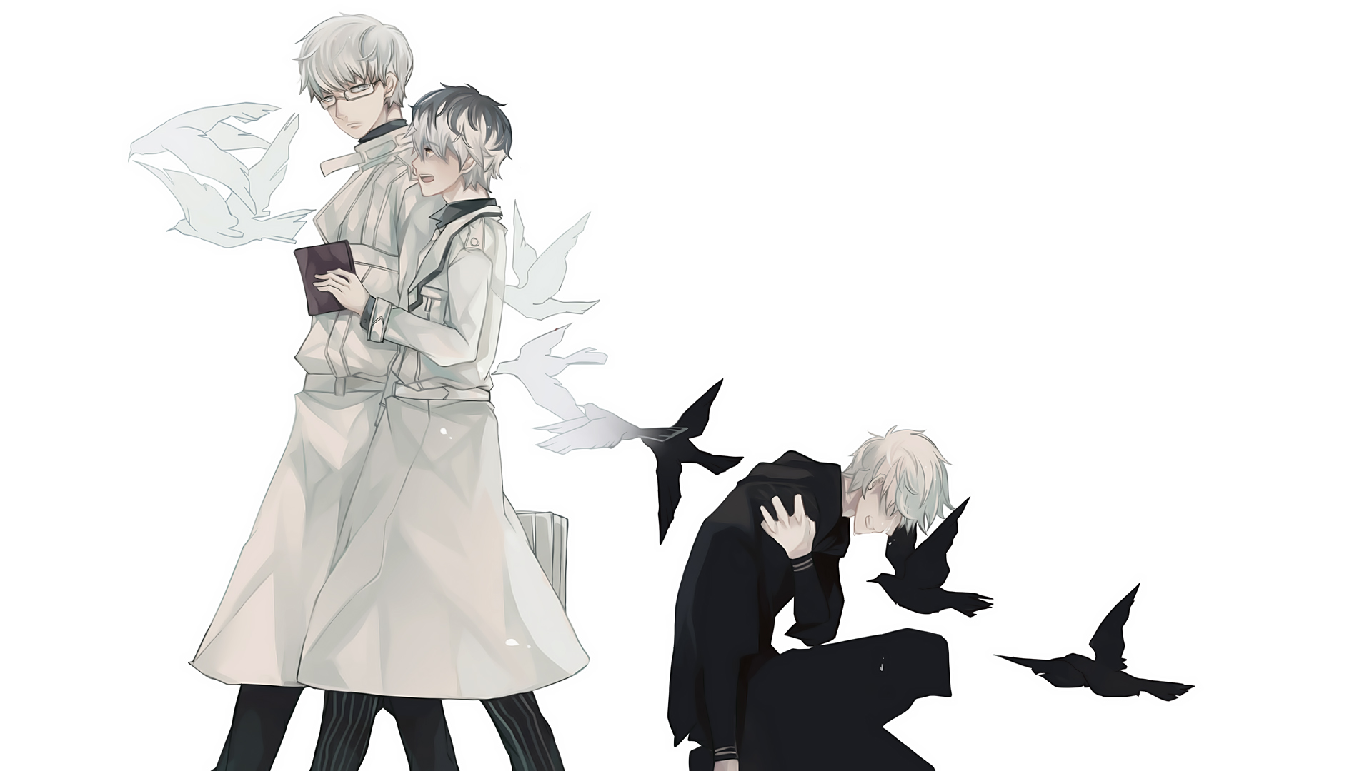 Two Haise Sasaki characters with birds HD Wallpaper