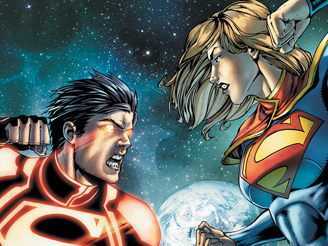 Supergirl and Mon-El fighting in space HD Wallpaper