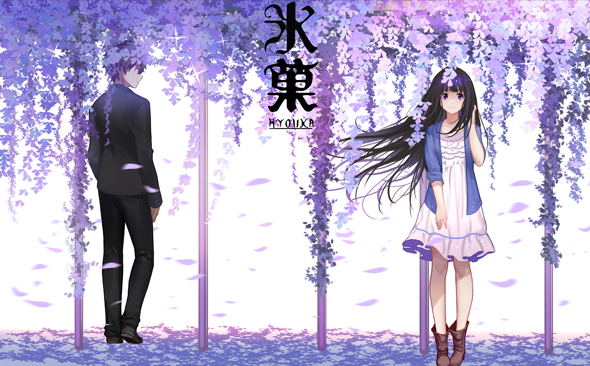 Hyouka Anime Characters under Wisteria HD Wallpaper