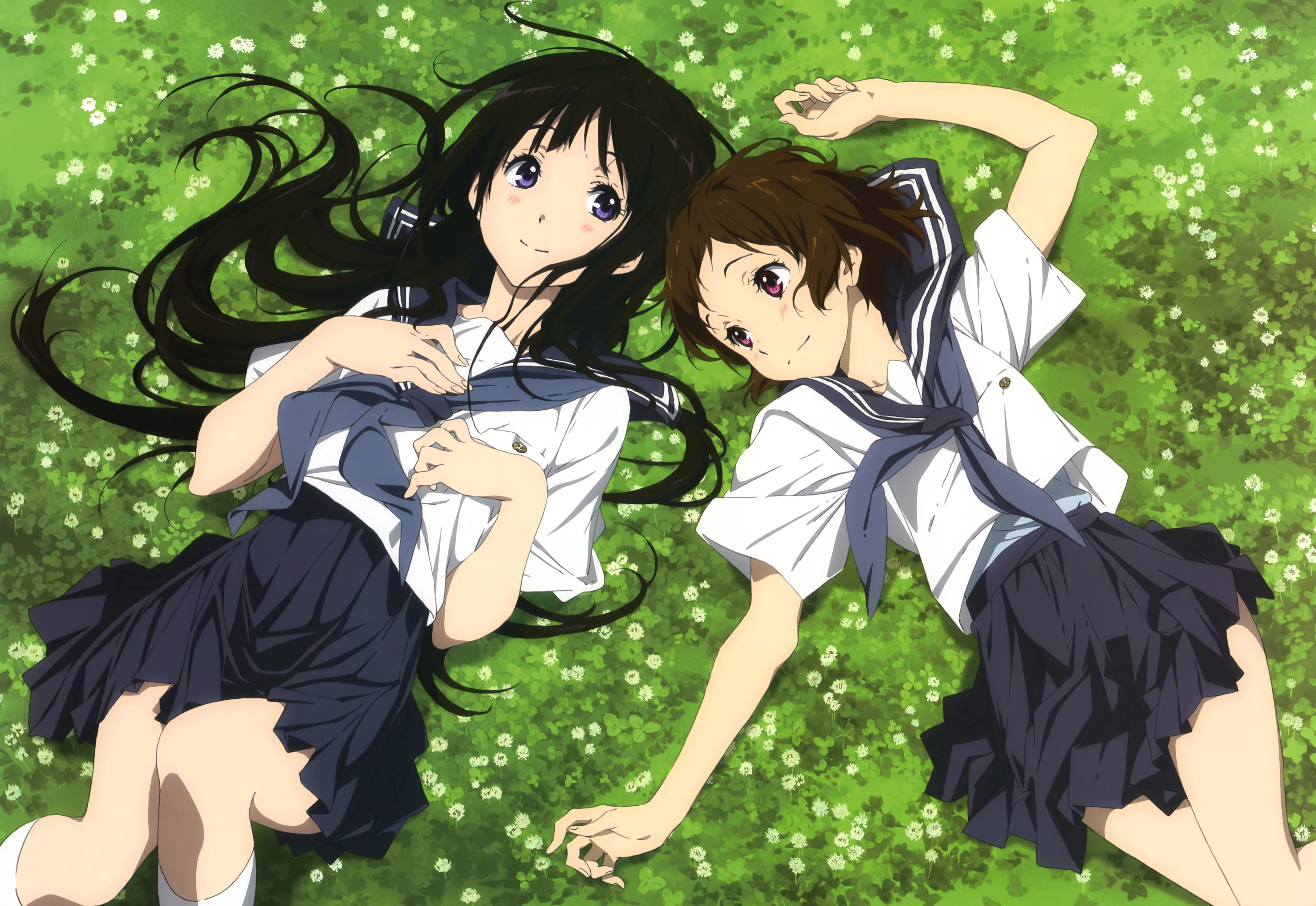 Eru Chitanda lying on grass HD Wallpaper